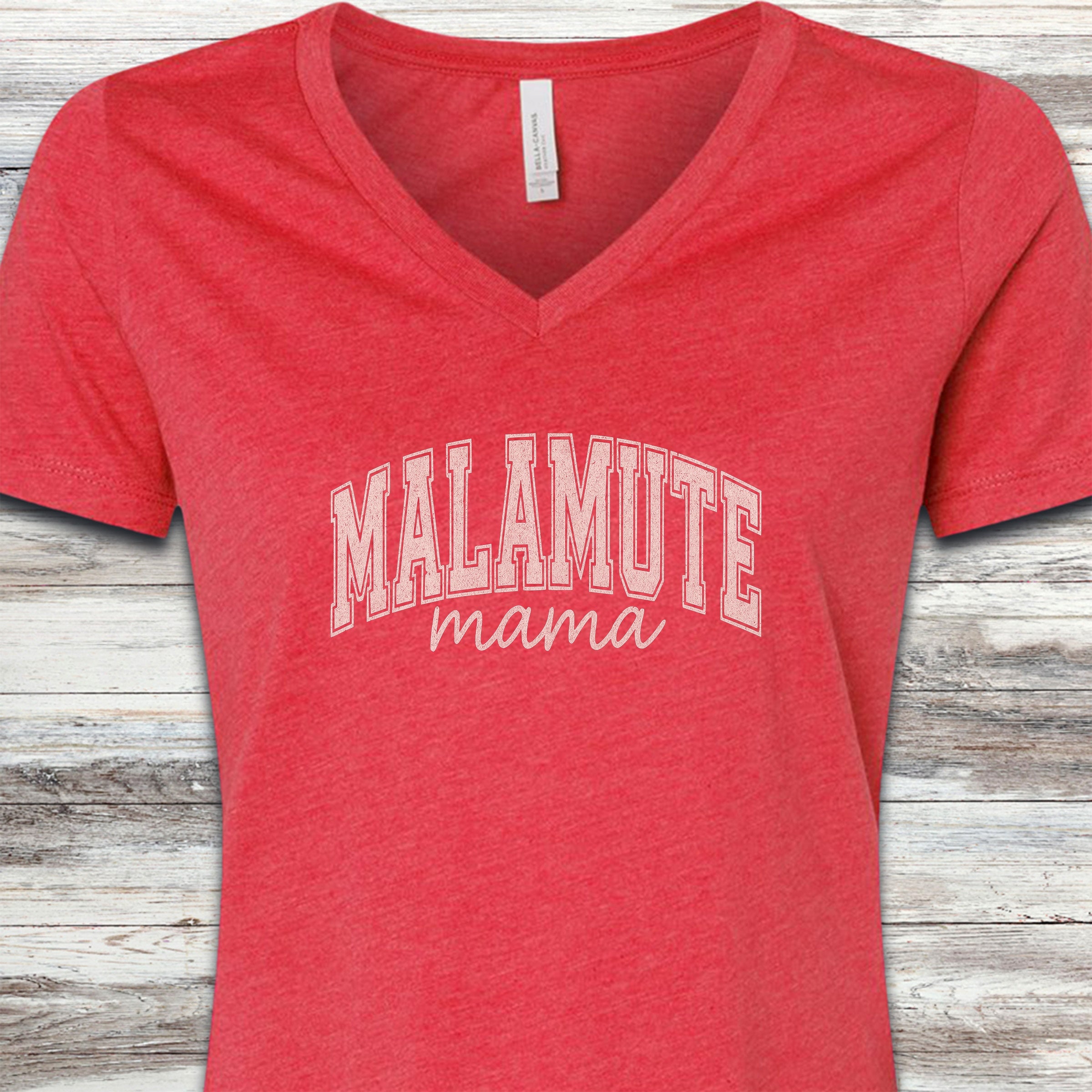 Malamute Mama V-Neck Tee - Heather Red