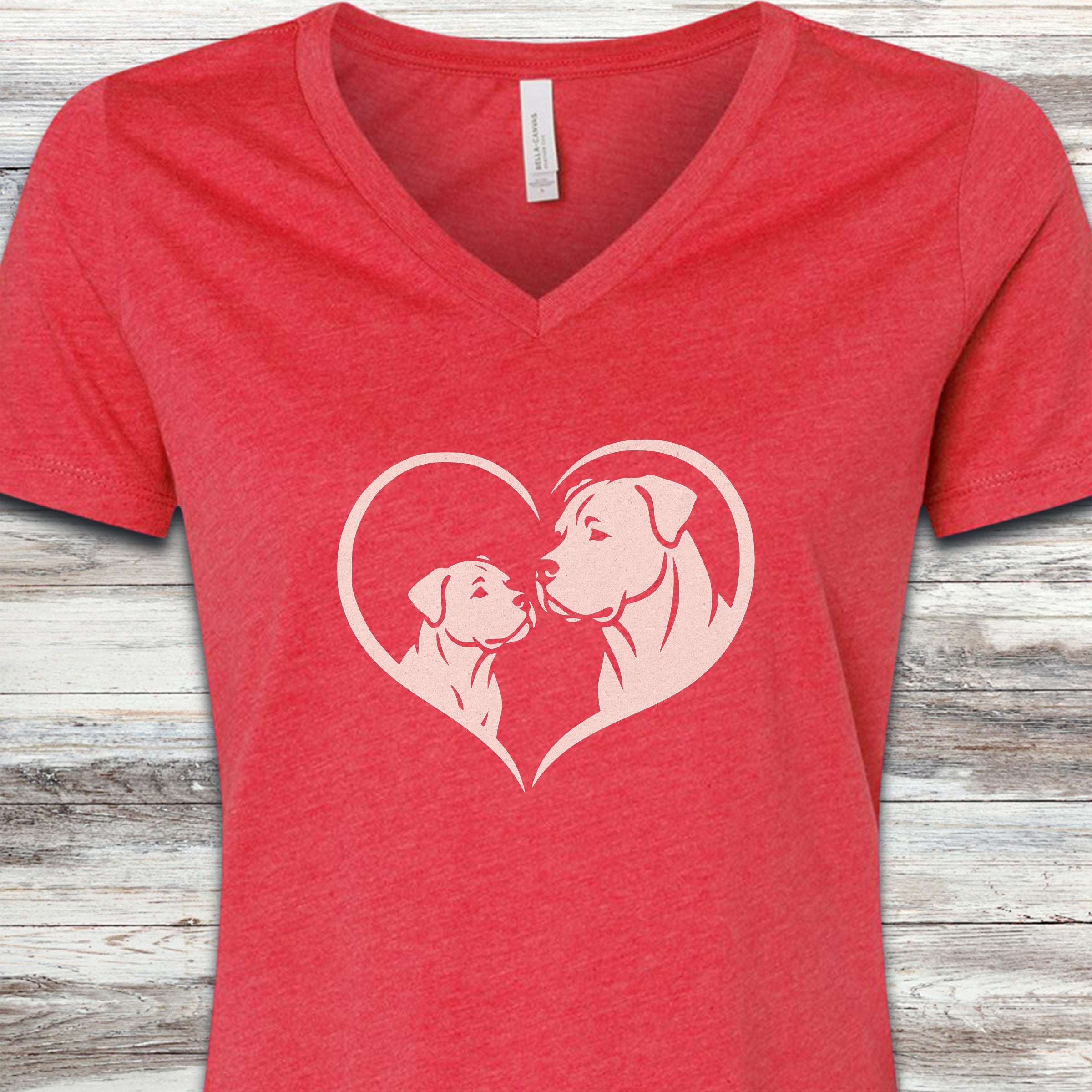 Cane Corso Heart Bond Natural V-Neck Tee - Heather Red