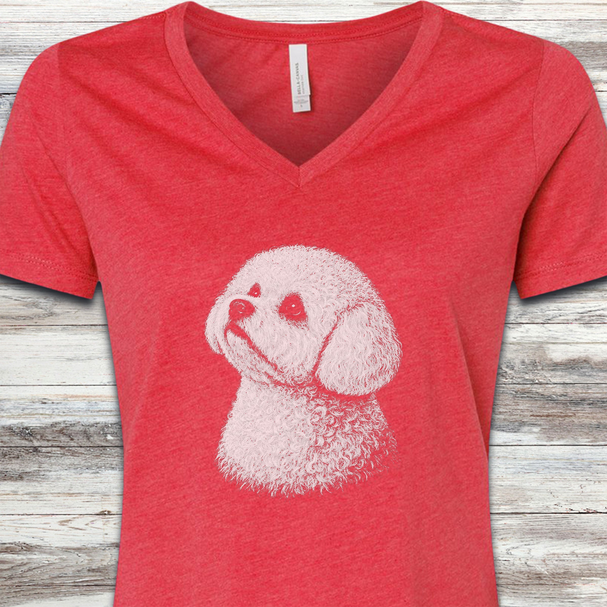 Bichon Frise Loyalty V-Neck Tee - Heather Red