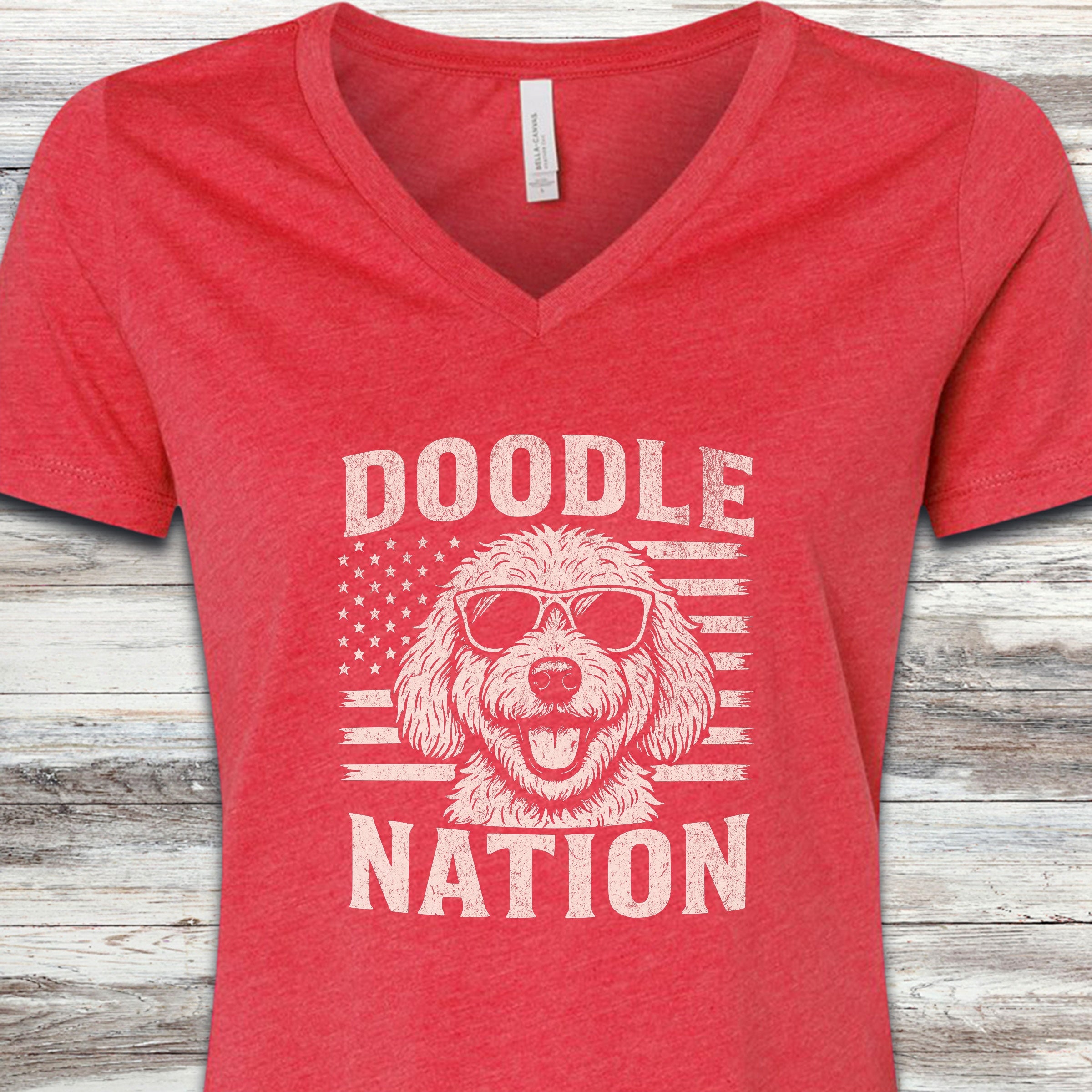 Doodle Nation V-Neck Tee - Heather Red
