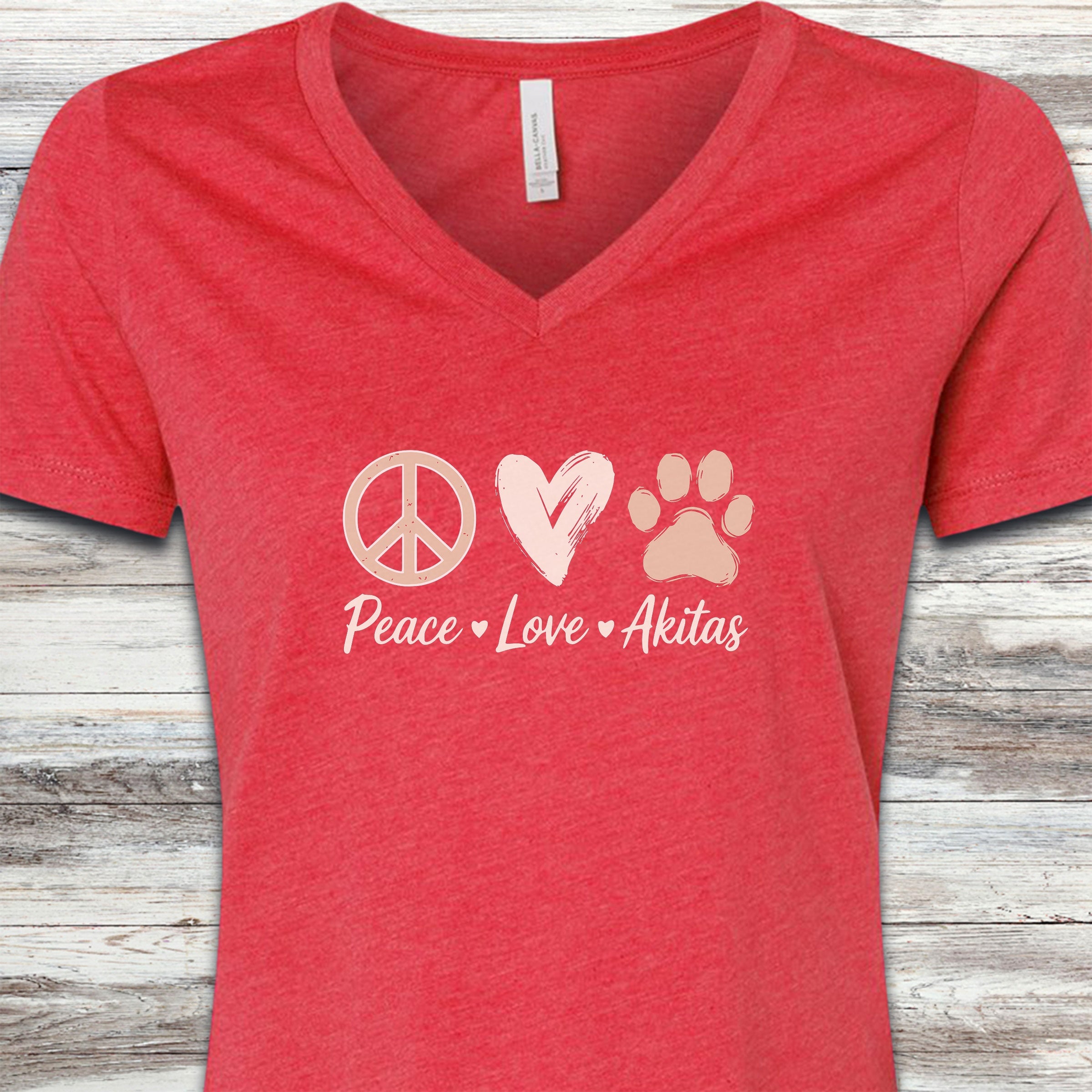 Akita Peace V-Neck Tee - Heather Red