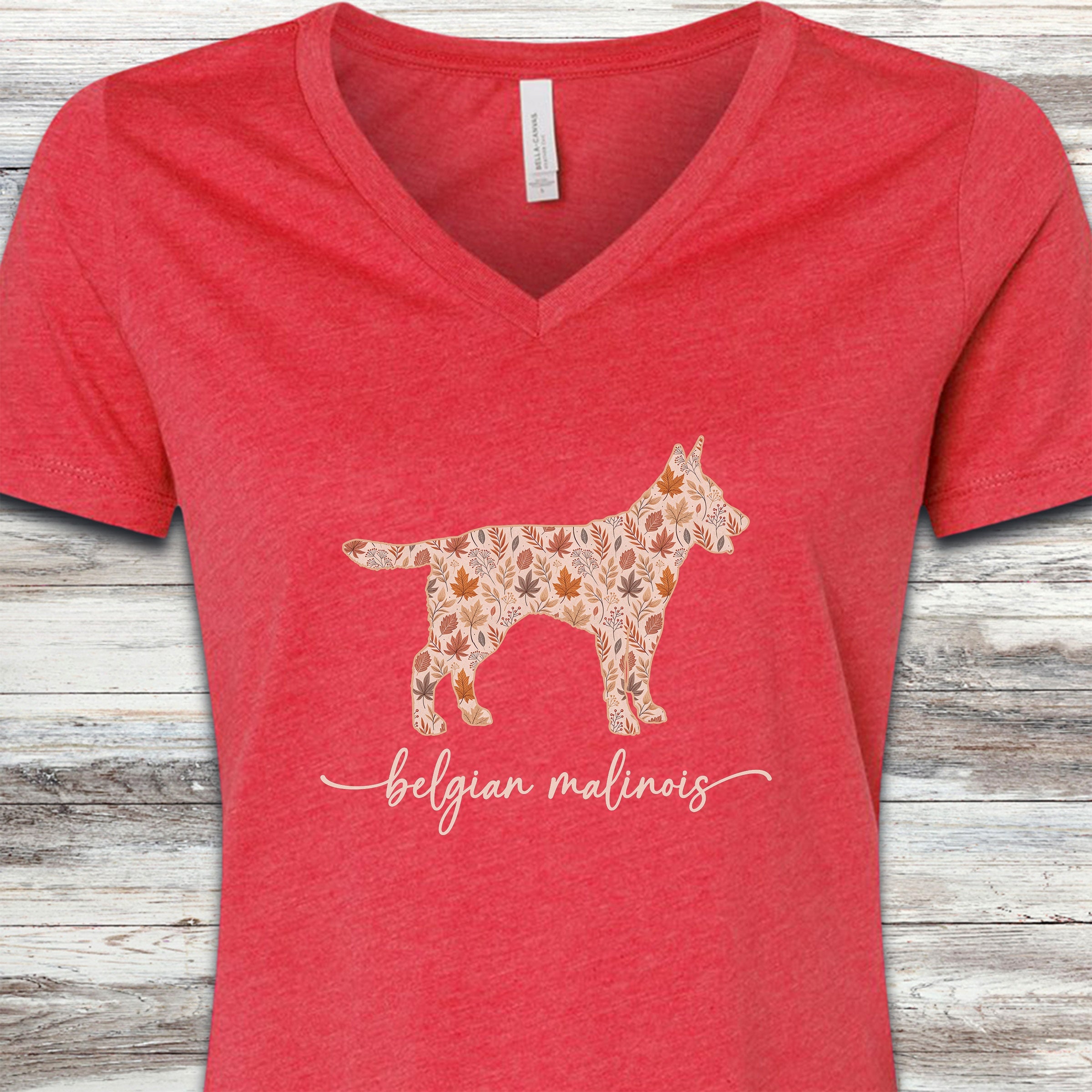 Belgian Malinois Fall V-Neck Tee - Heather Red