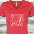 Swiss Mountain Dog Linocut V-Neck Tee - Heather Red