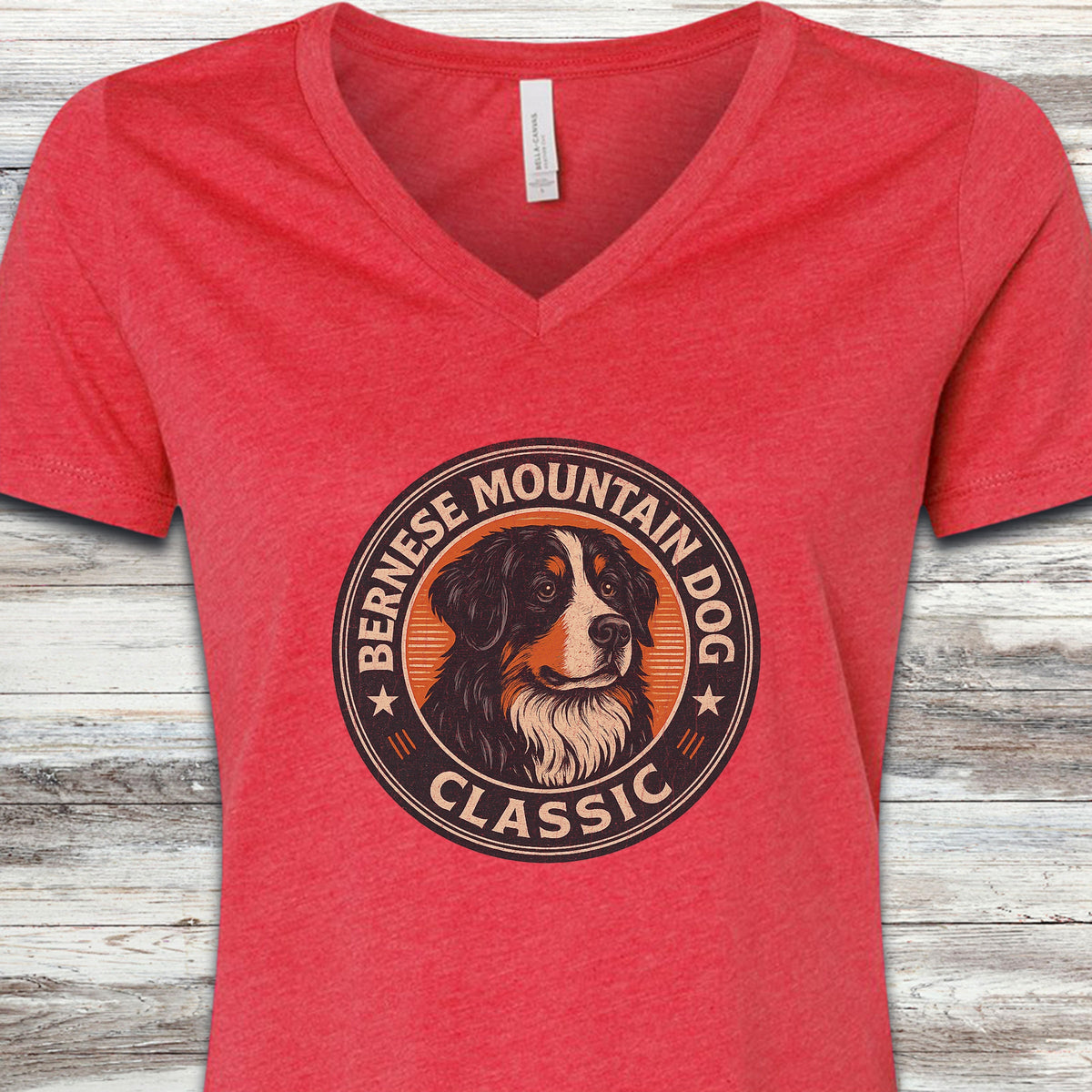 Bernese Mountain Dog Classic V-Neck Tee - Heather Red