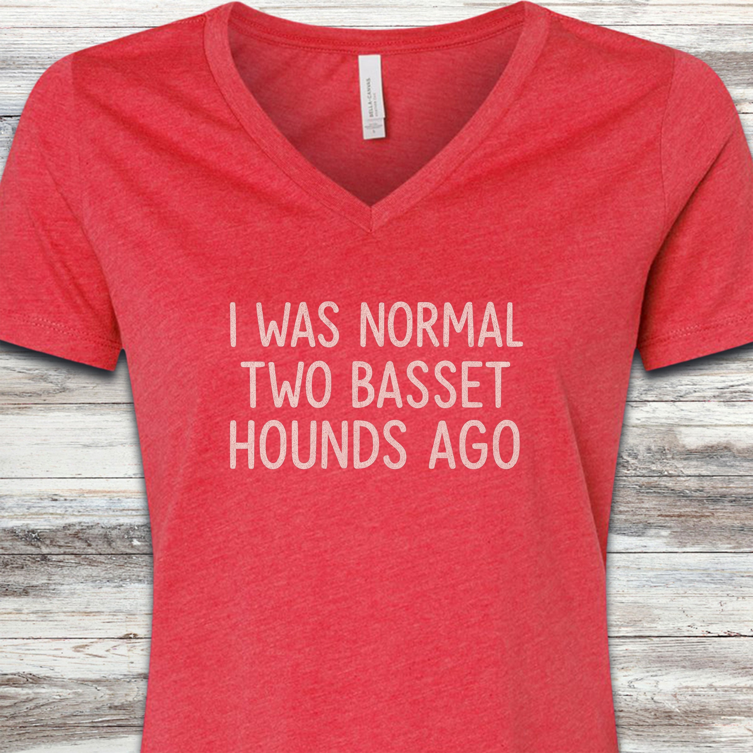 Basset Hound Normal V-Neck Tee - Heather Red