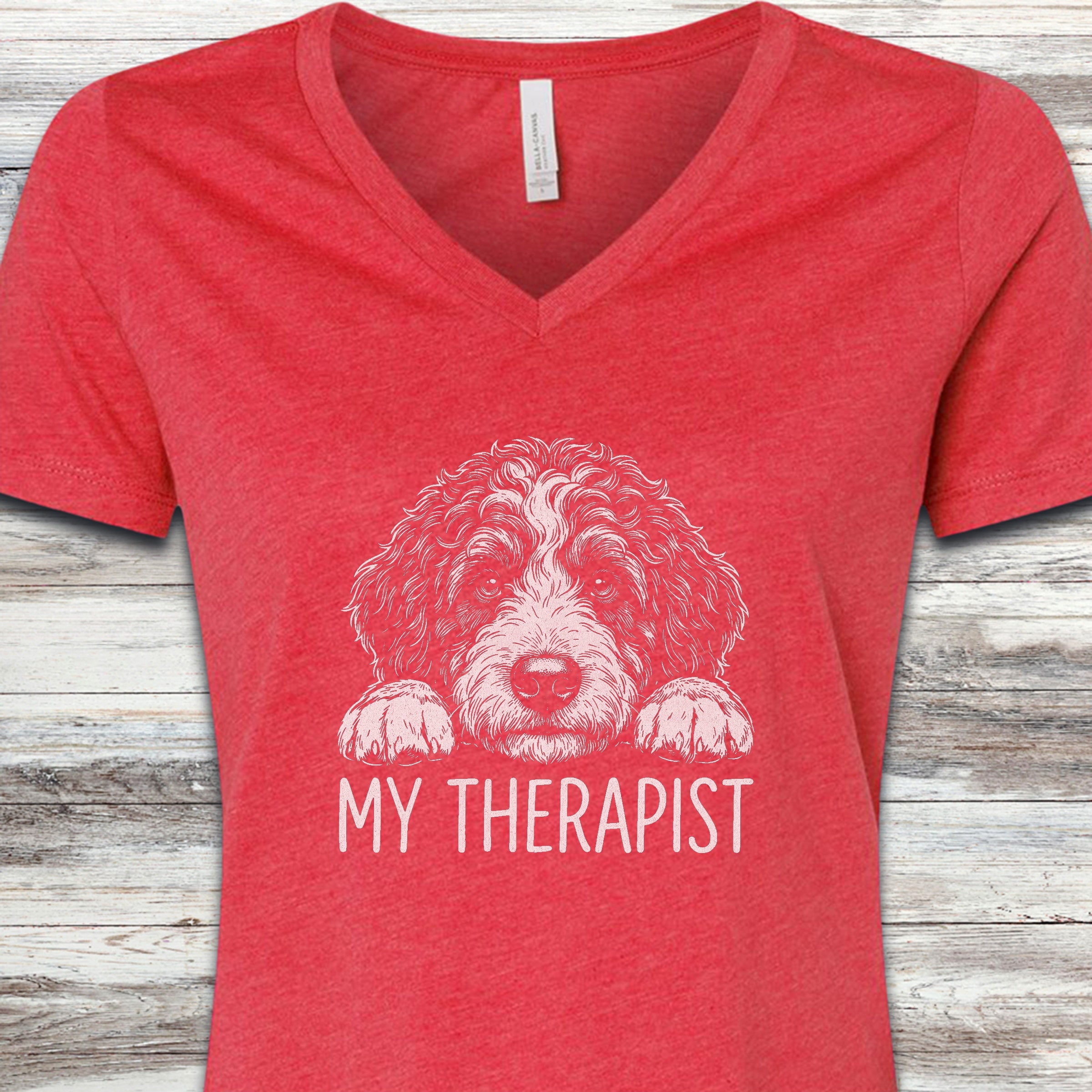 Bernedoodle Therapist V-Neck Tee - Heather Red