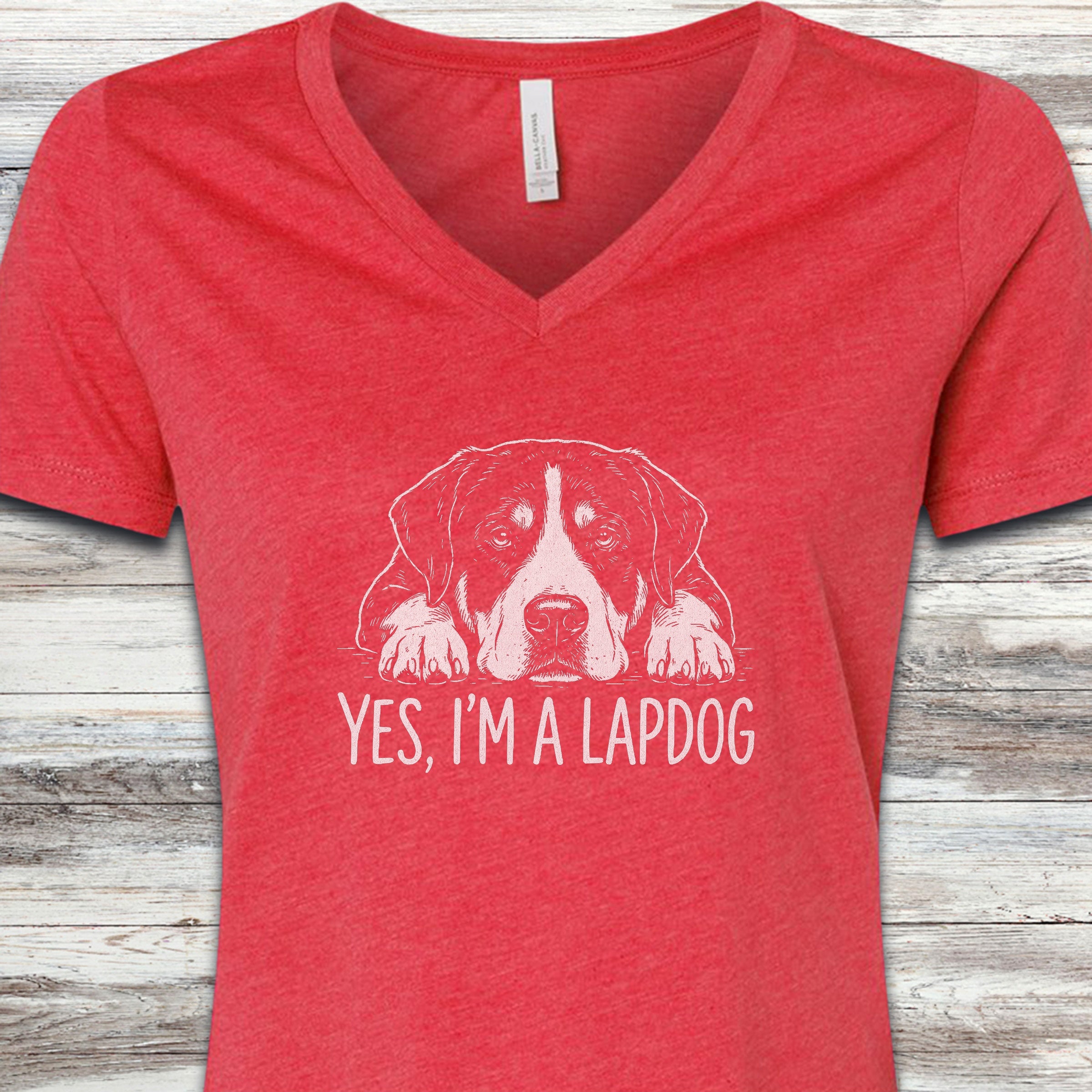 Swiss Mountain Dog Lap Dog V-Neck Tee - Heather Red