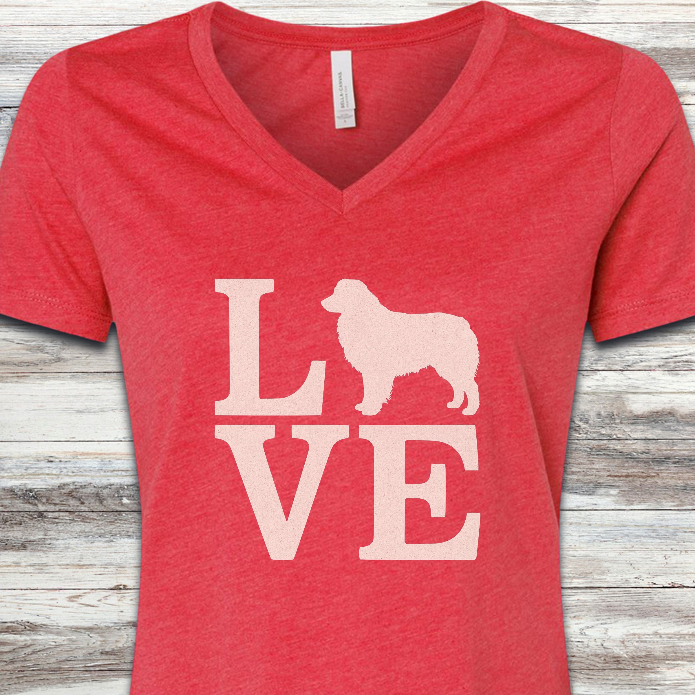 Australian Shepherd Love V-Neck Tee - Heather Red