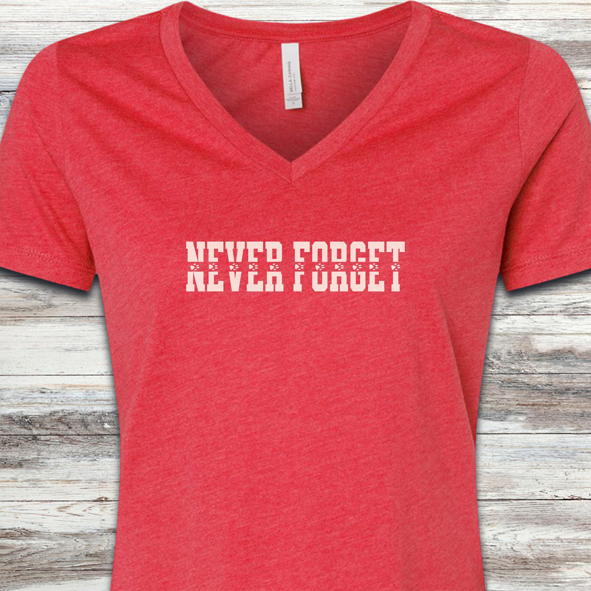 Never Forget V-Neck Tee - Heather Red