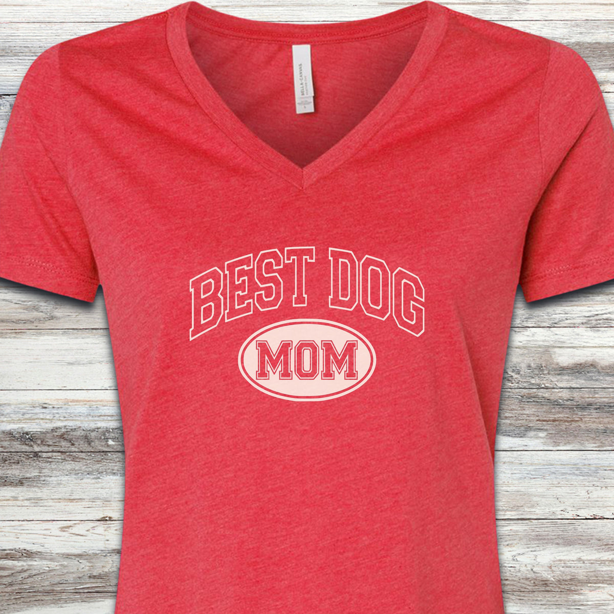 Best Dog University Mom V-Neck Tee - Heather Red