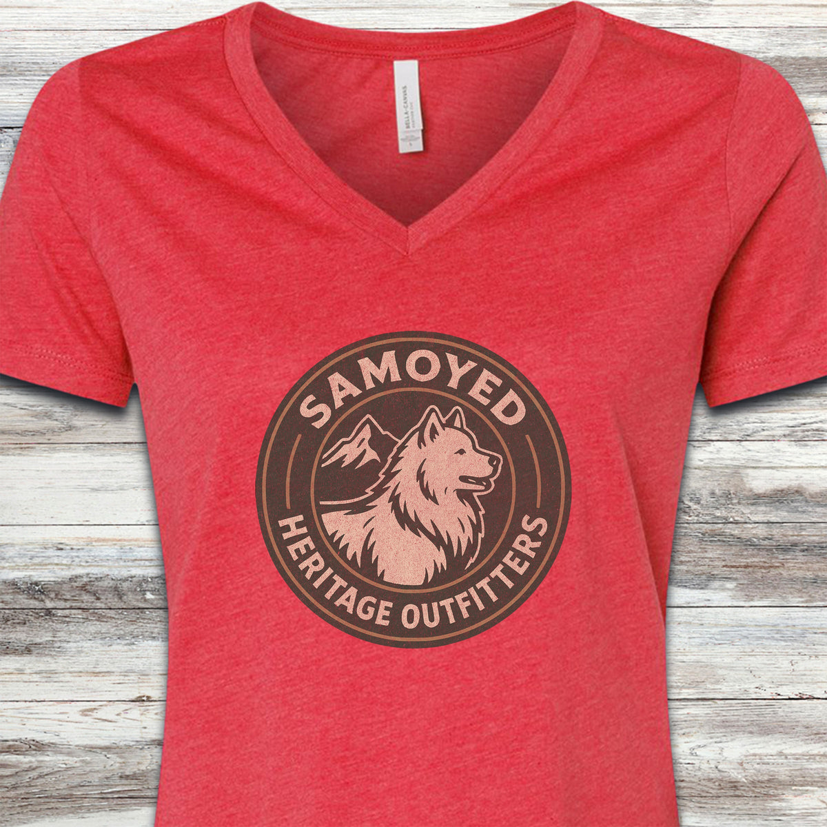Samoyed Heritage Outfitters V-Neck Tee - Heather Red