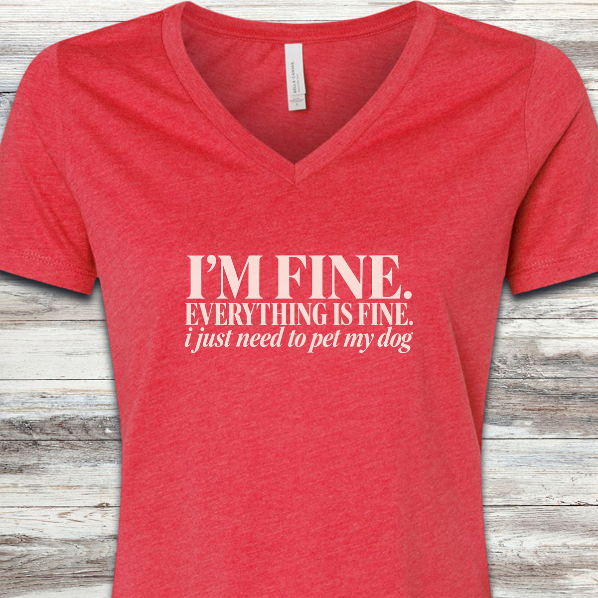 Everything Is Fine V-Neck Tee - Heather Red