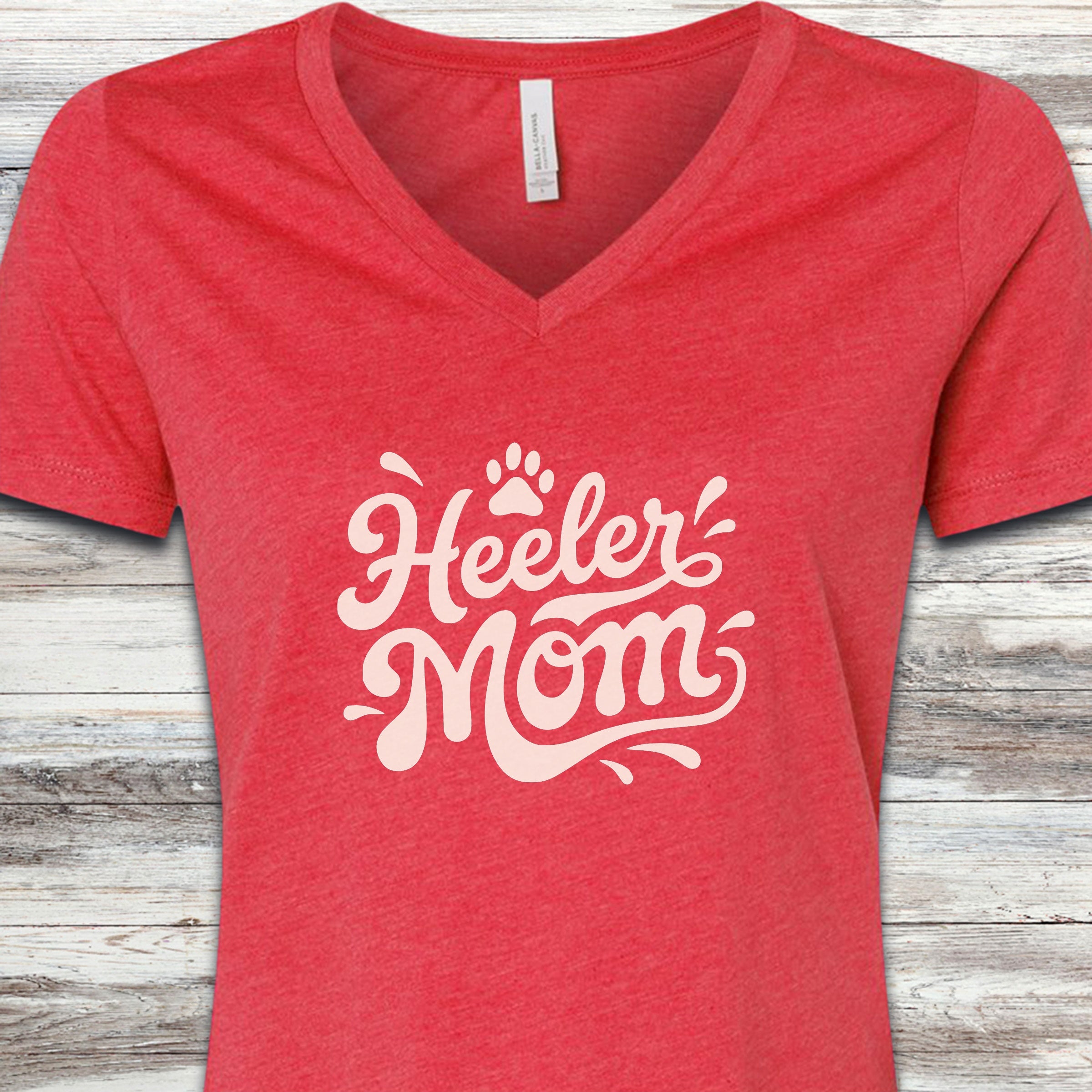 Australian Cattle Dog Groovy Mom V-Neck Tee - Heather Red
