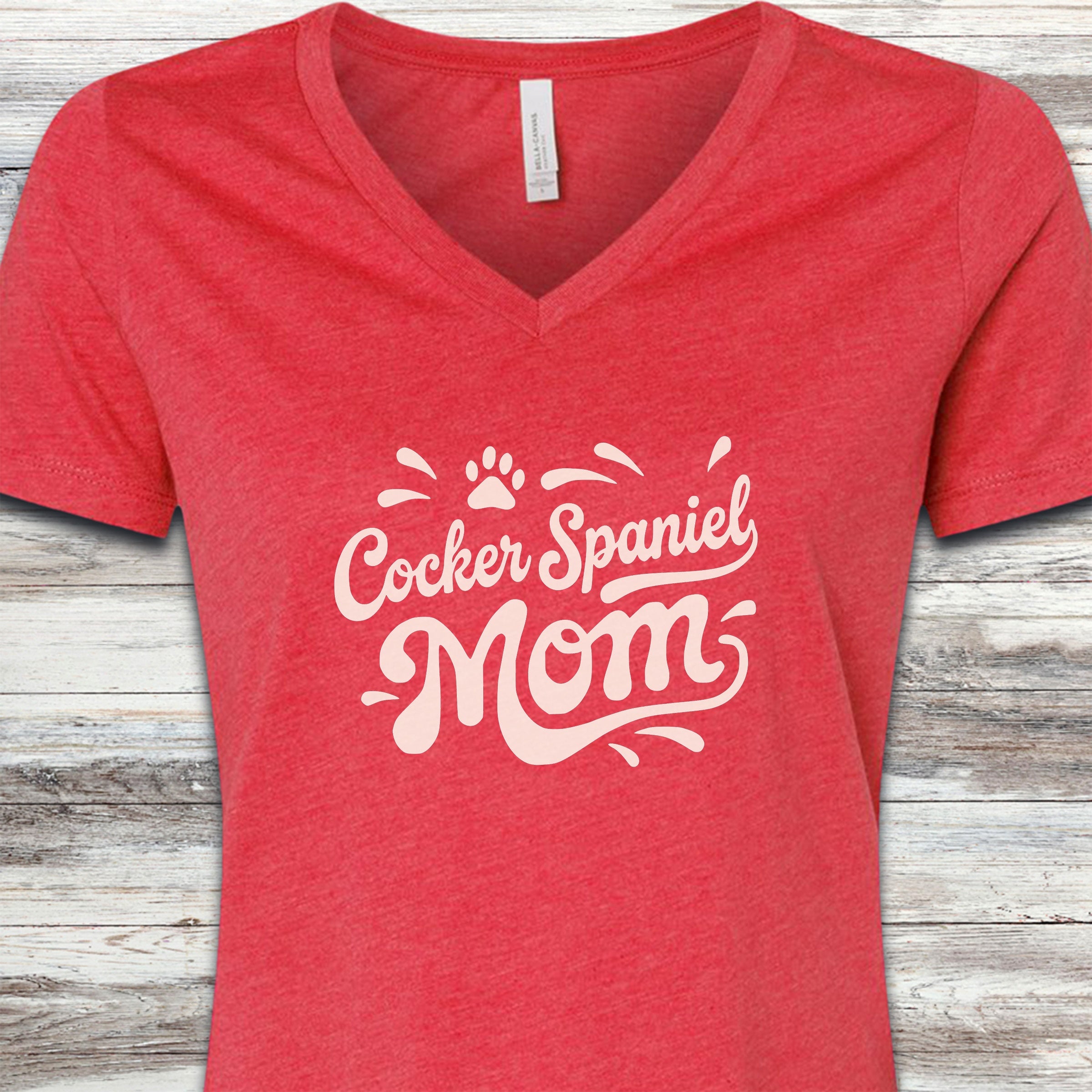 Cocker Spaniel Groovy Mom V-Neck Tee - Heather Red
