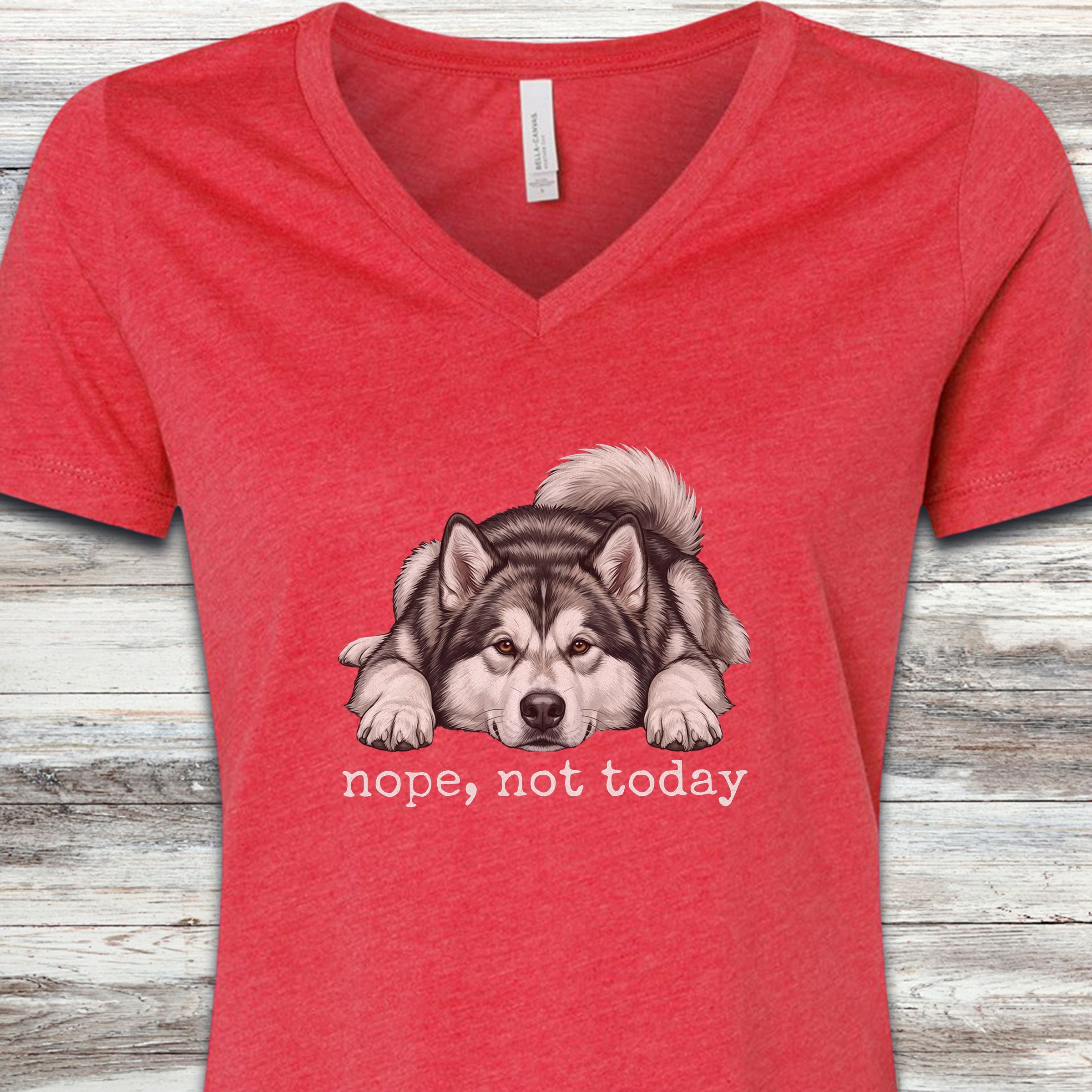 Alaskan Malamute Nope V-Neck Tee - Heather Red