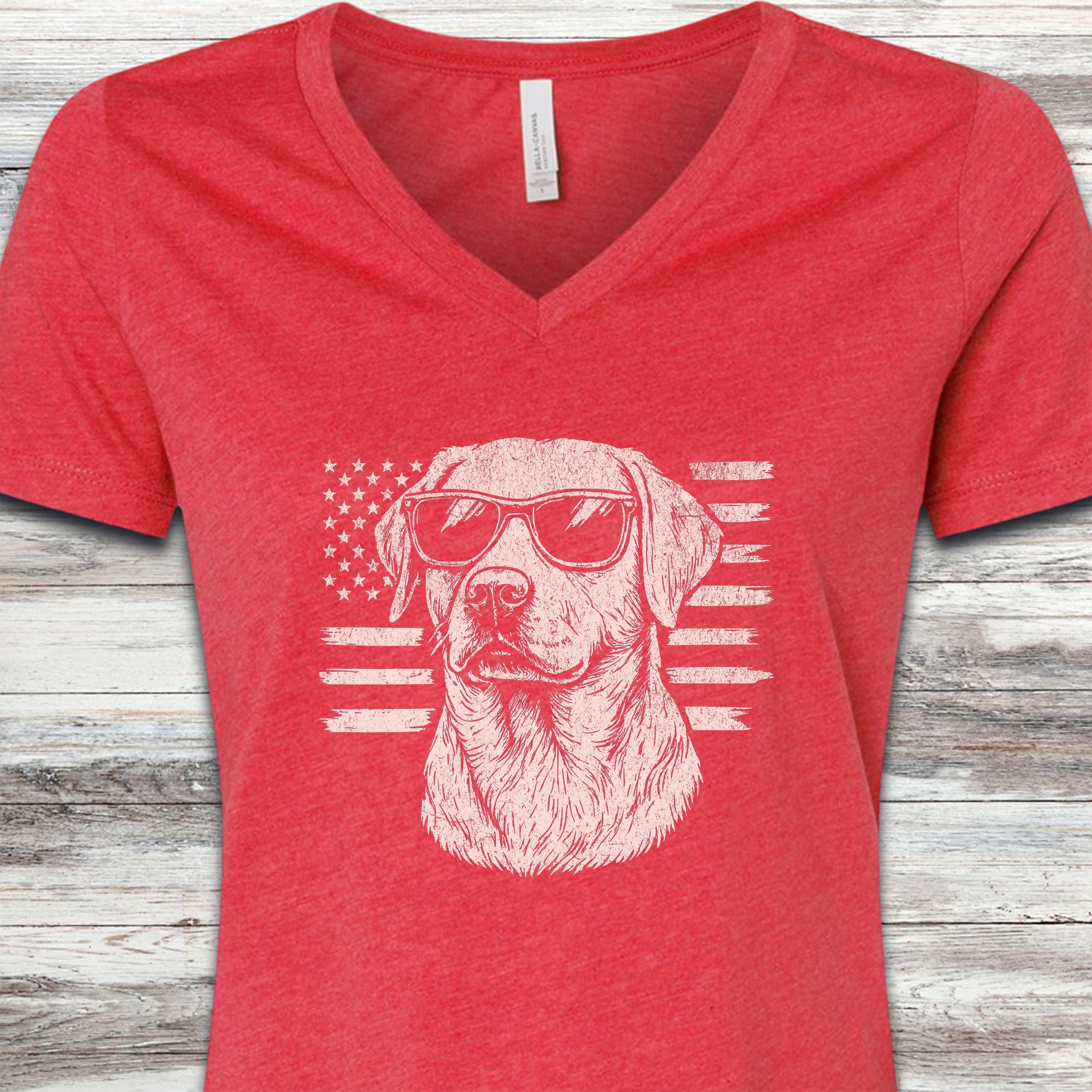 Labrador Retriever Flag V-Neck Tee - Heather Red