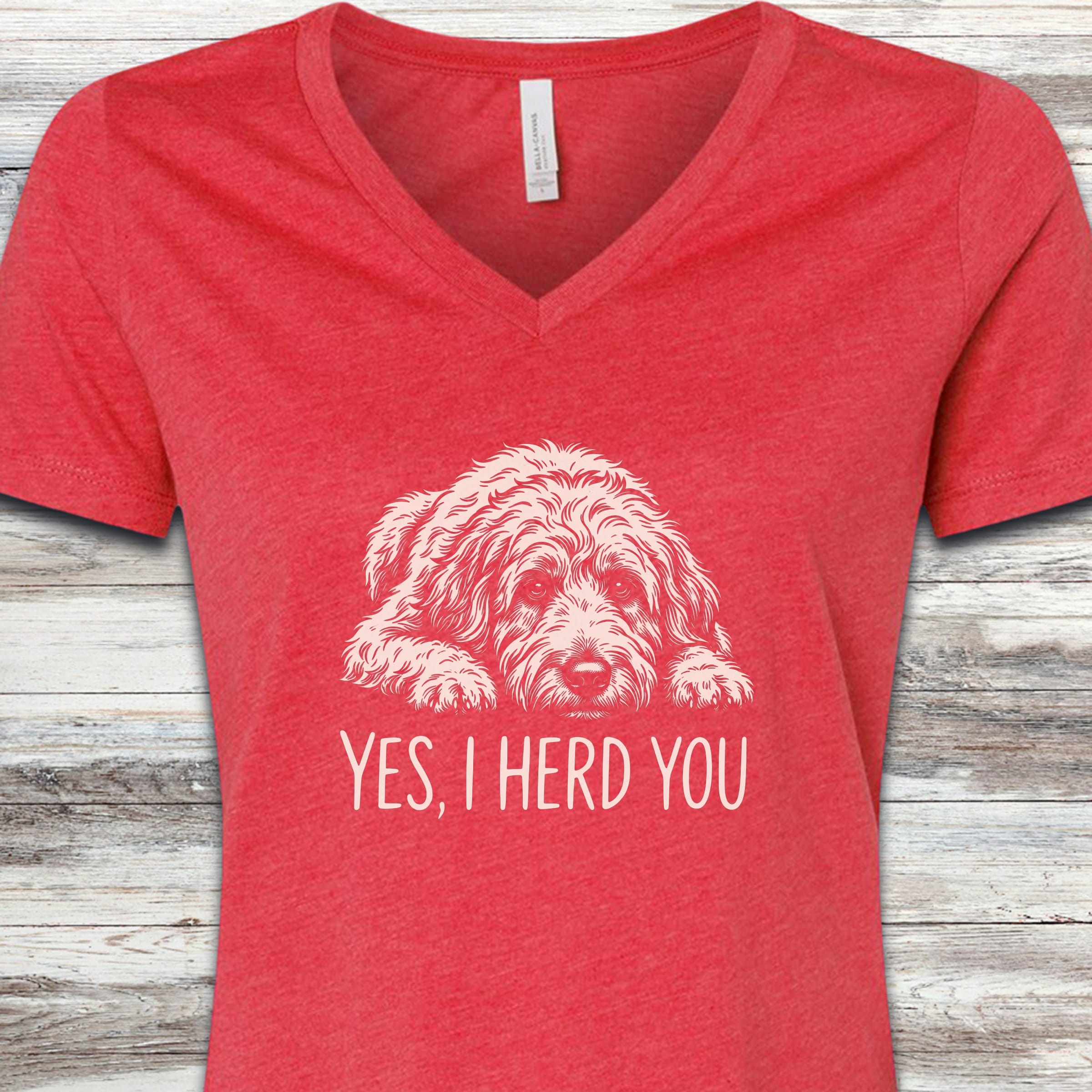Doodle Herd You V-Neck Tee - Heather Red