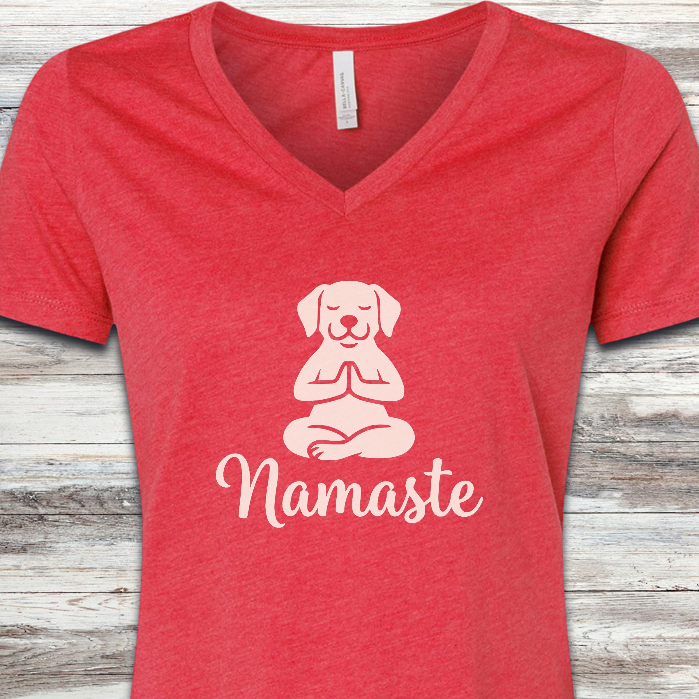 Namaste V-Neck Tee - Heather Red