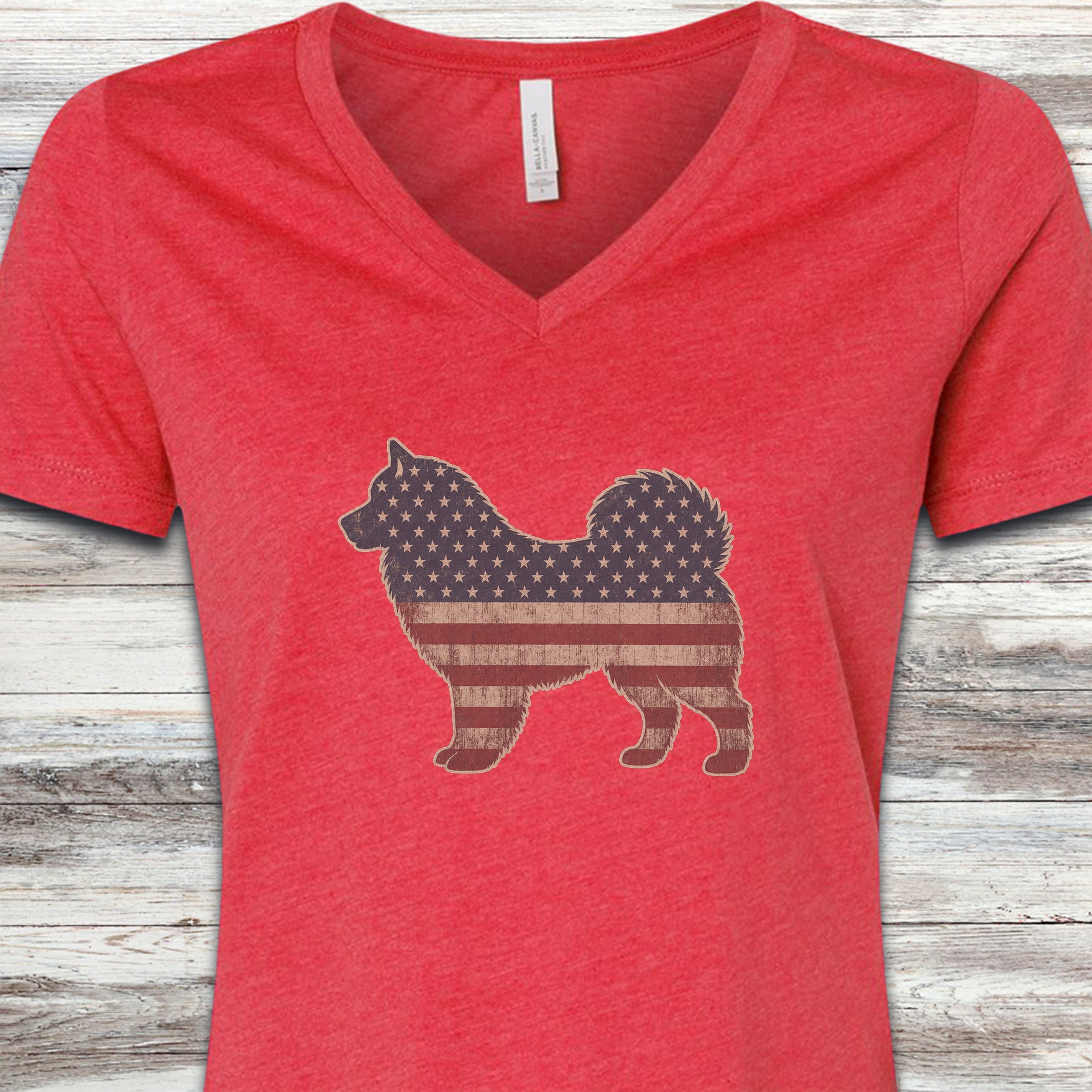Alaskan Malamute Vintage USA V-Neck Tee - Heather Red