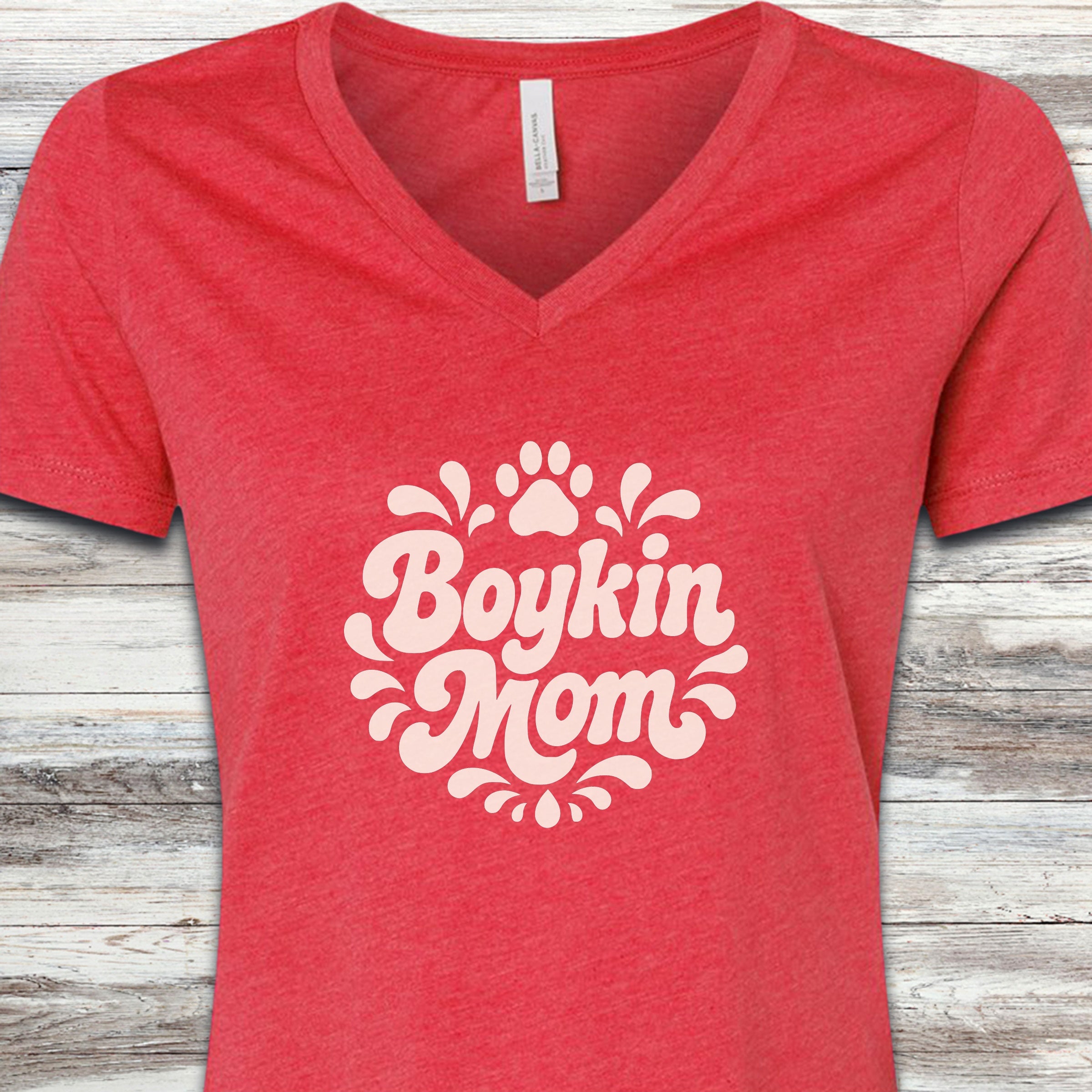 Boykin Spaniel Groovy Mom V-Neck Tee - Heather Red