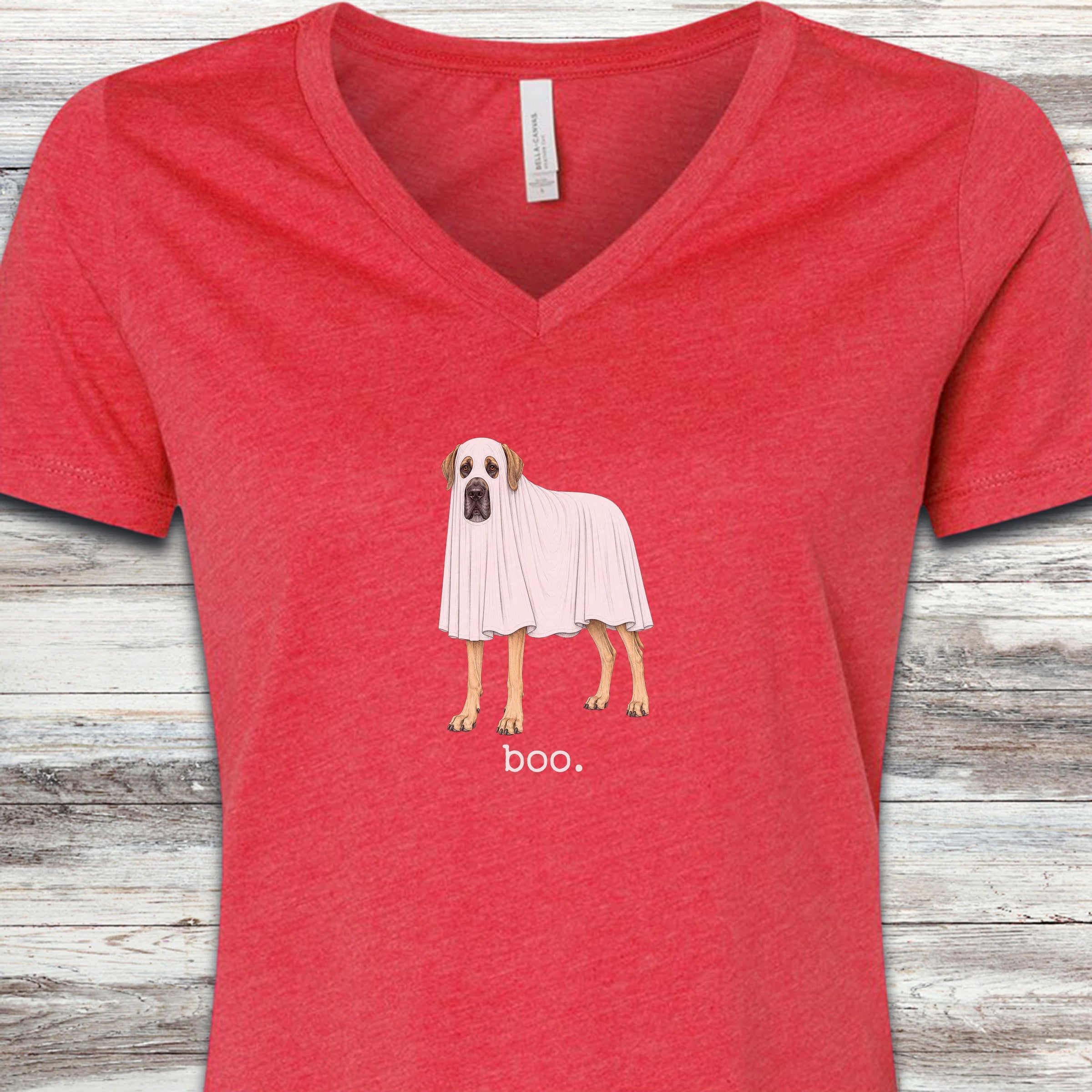 Great Dane Boo V-Neck Tee - Heather Red