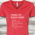 Australian Shepherd Herding List V-Neck Tee - Heather Red