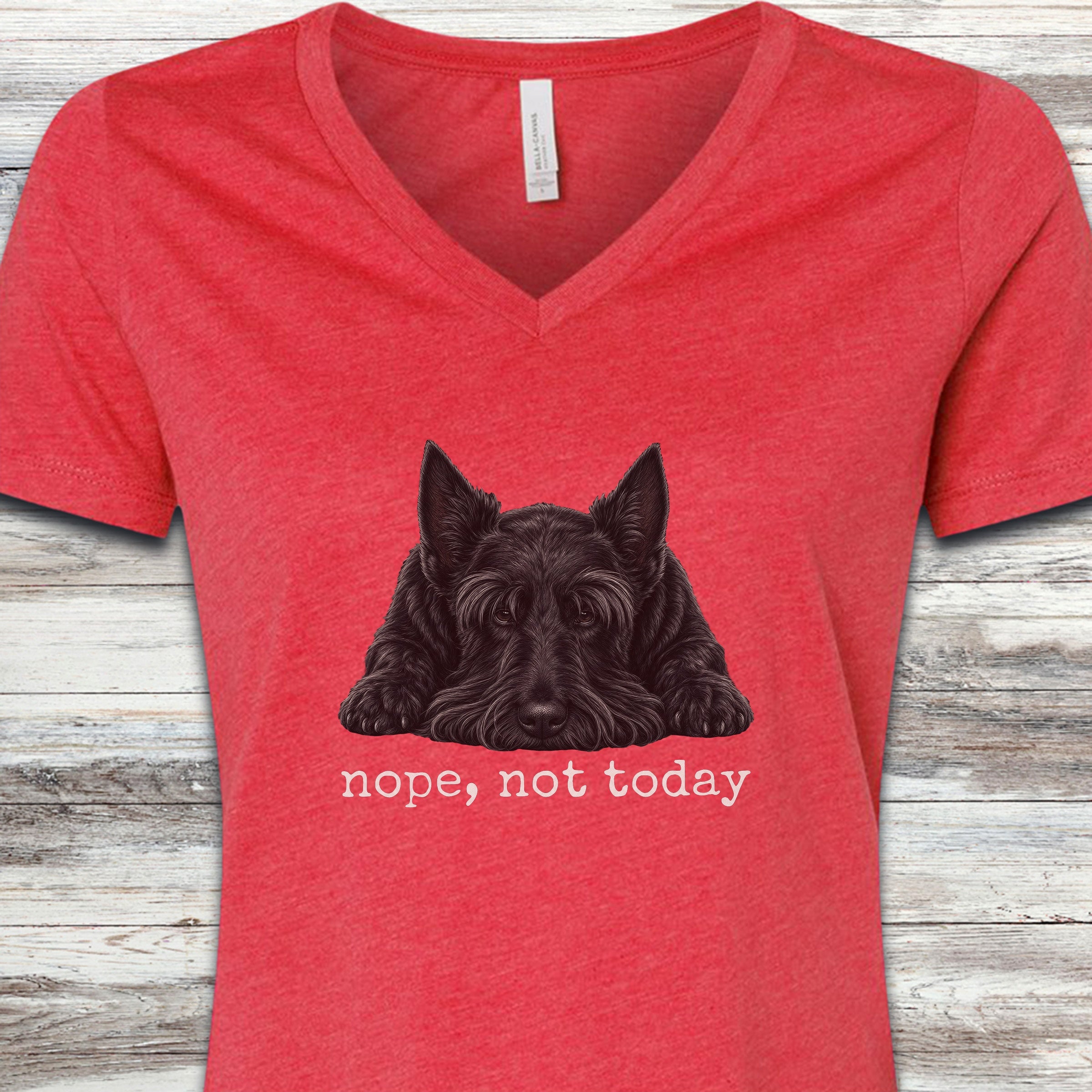 Scottish Terrier Nope V-Neck Tee - Heather Red