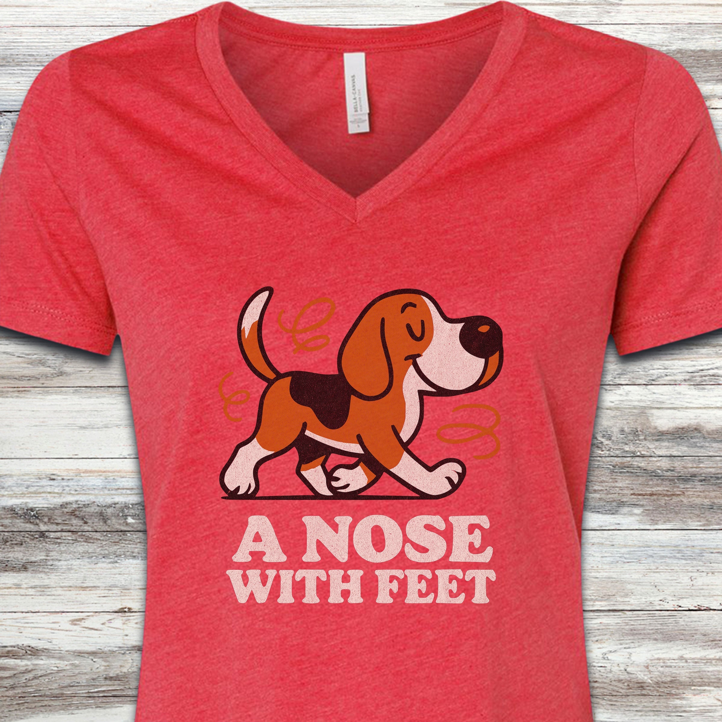 Beagle Nose V-Neck Tee - Heather Red