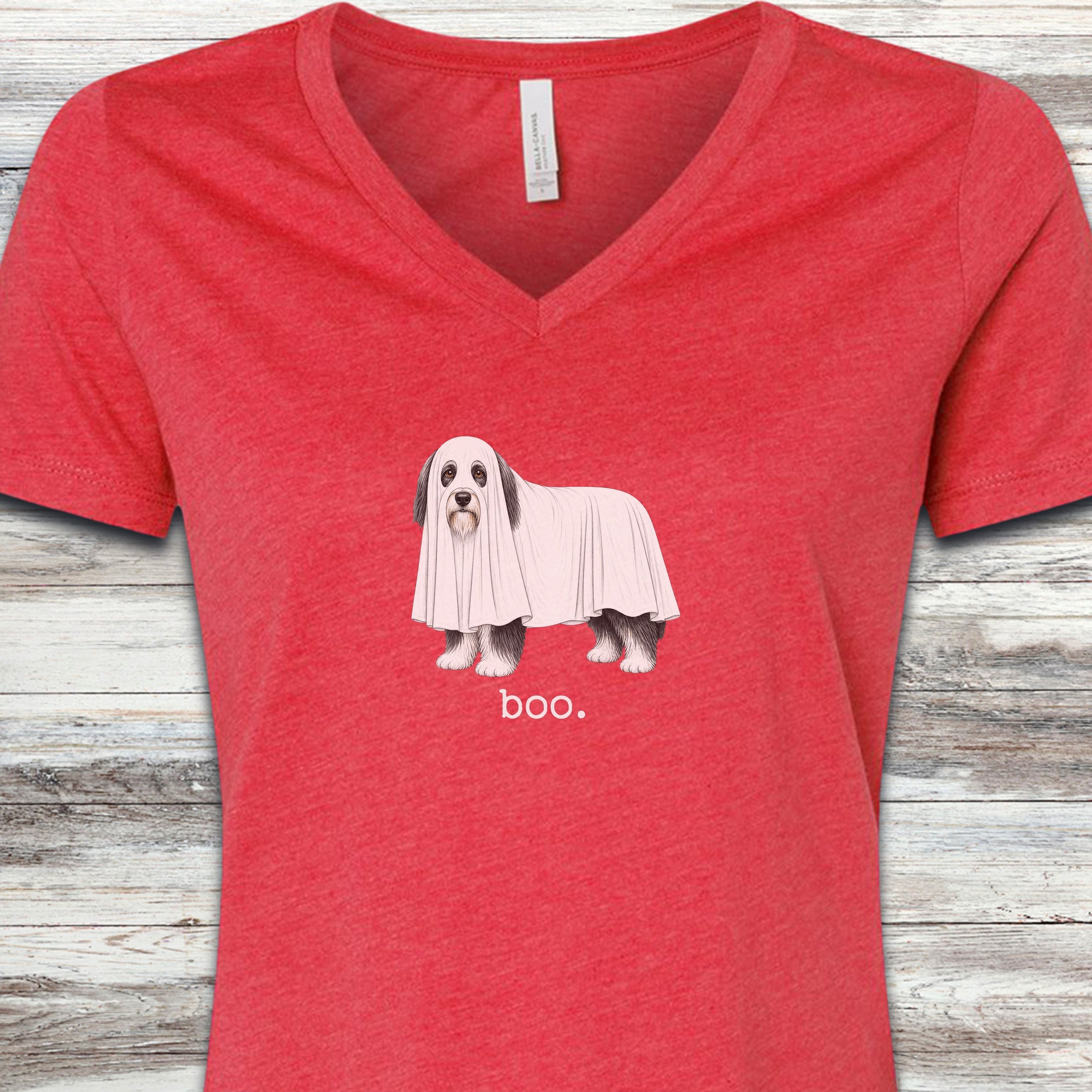 Bearded Collie Boo V-Neck Tee - Heather Red