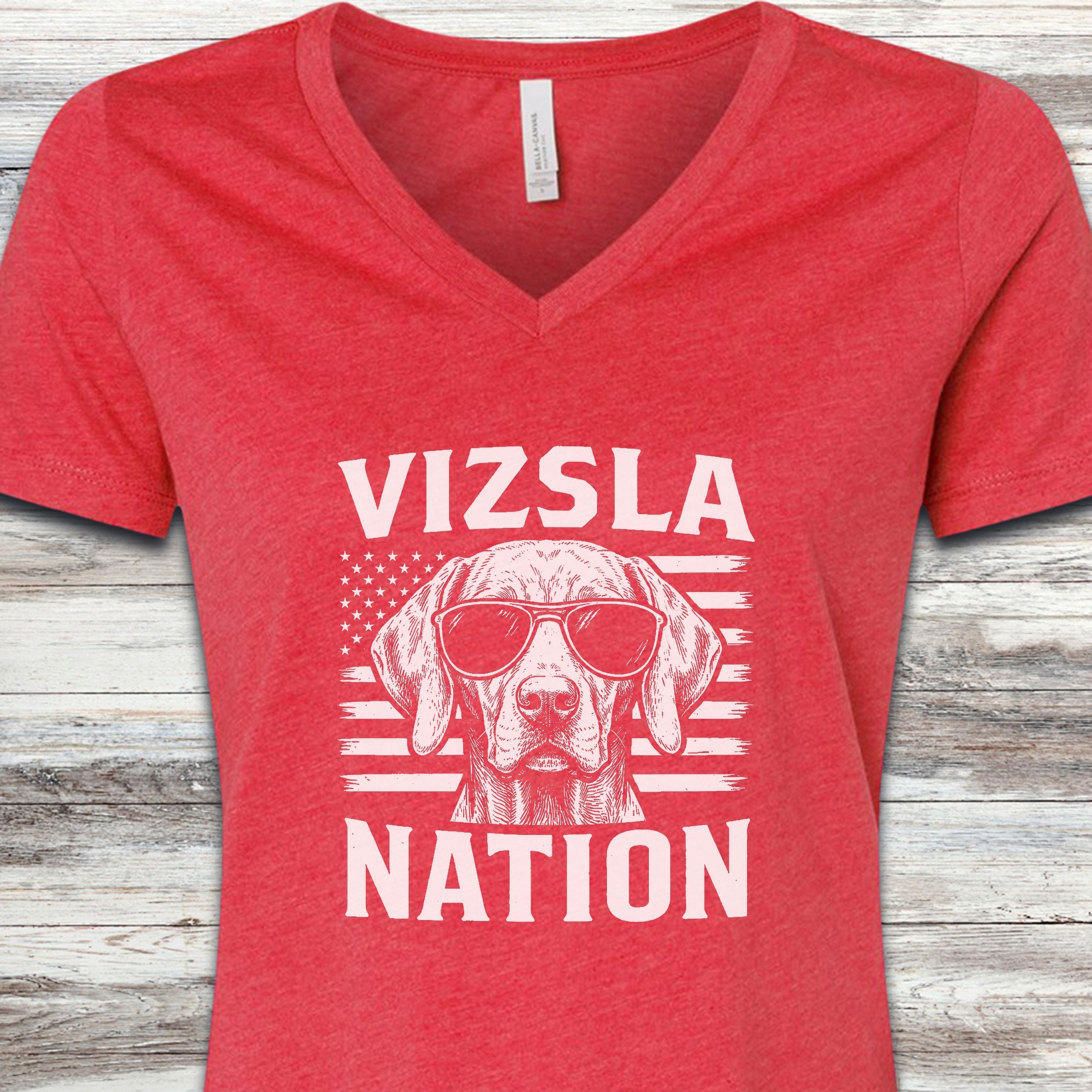 Vizsla Nation V-Neck Tee - Heather Red