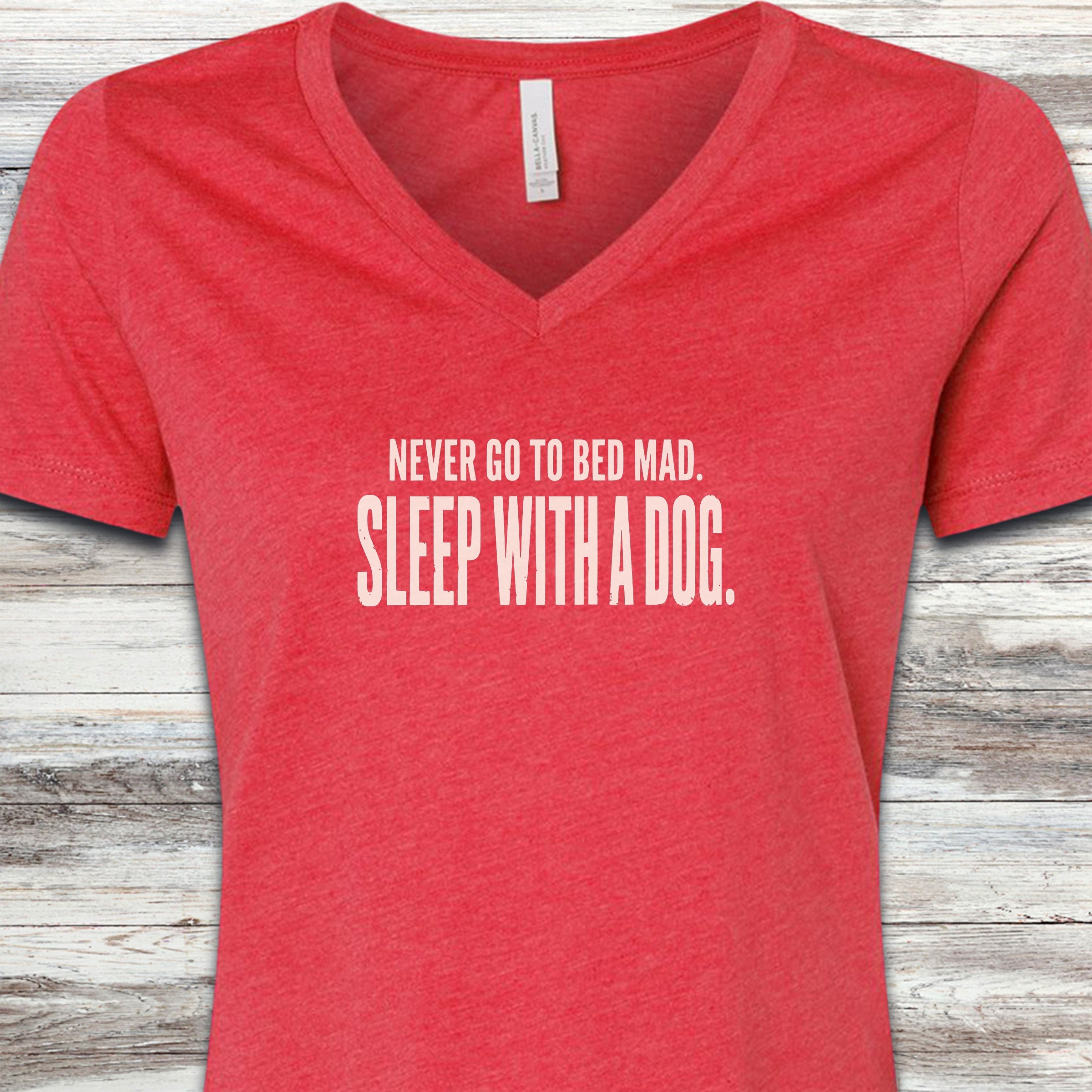 Sleep With A Dog V-Neck Tee - Heather Red