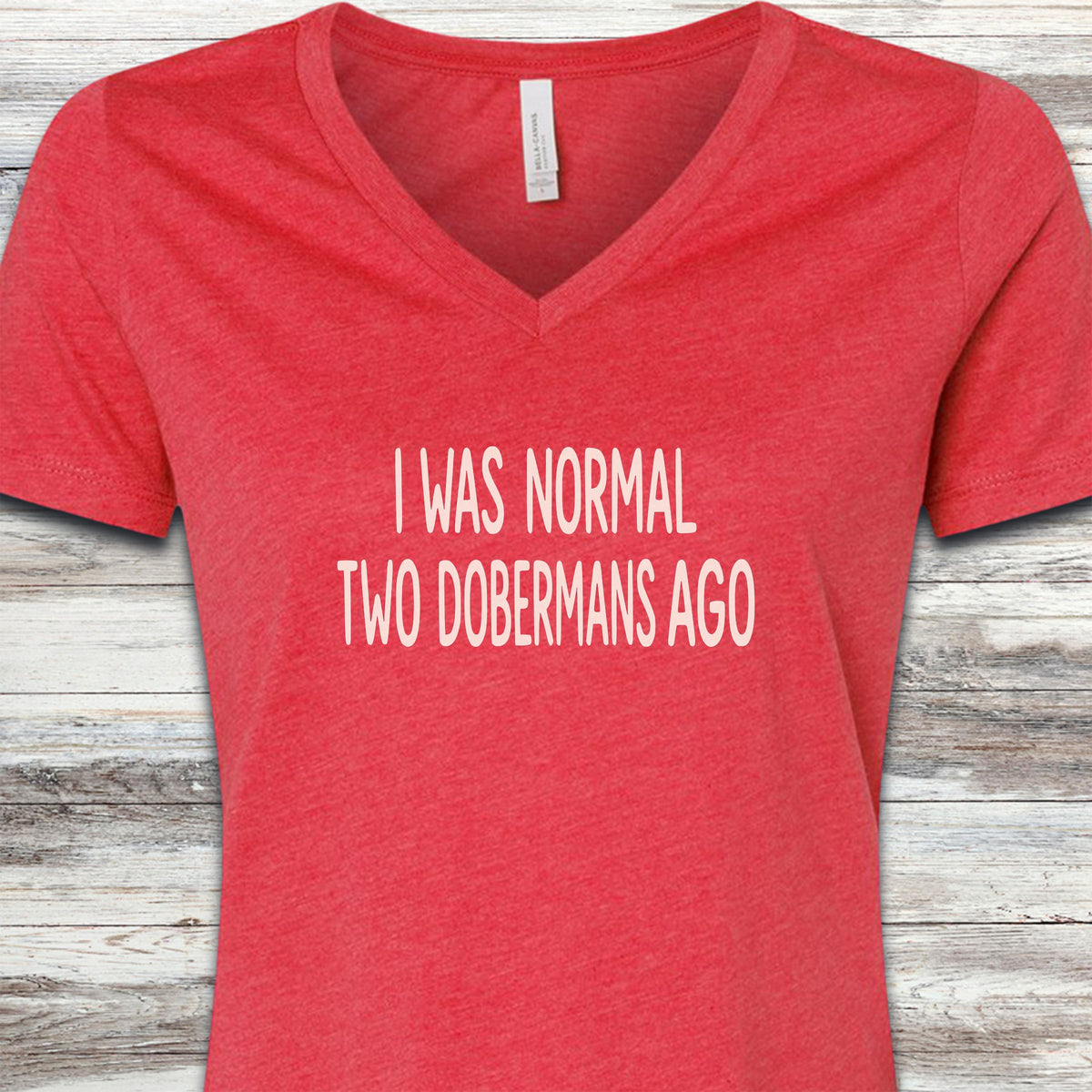 Doberman Normal V-Neck Tee - Heather Red