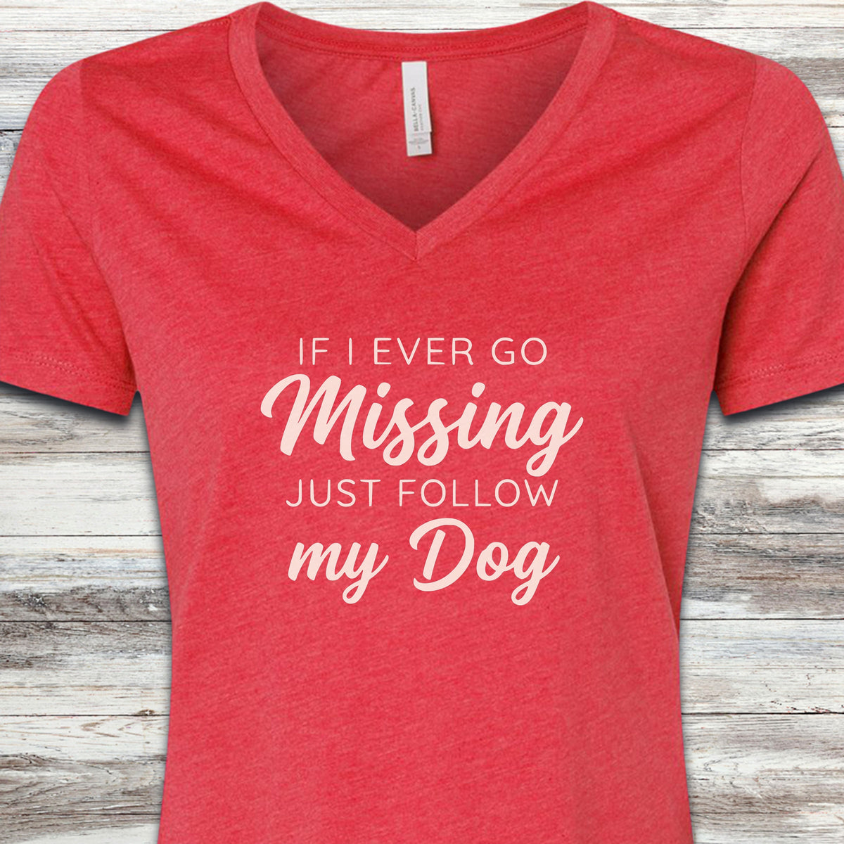 Just Follow My Dog V-Neck Tee - Heather Red