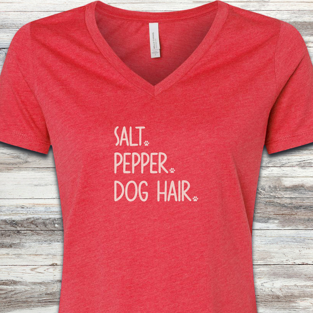 Salt Pepper Dog Hair V-Neck Tee - Heather Red