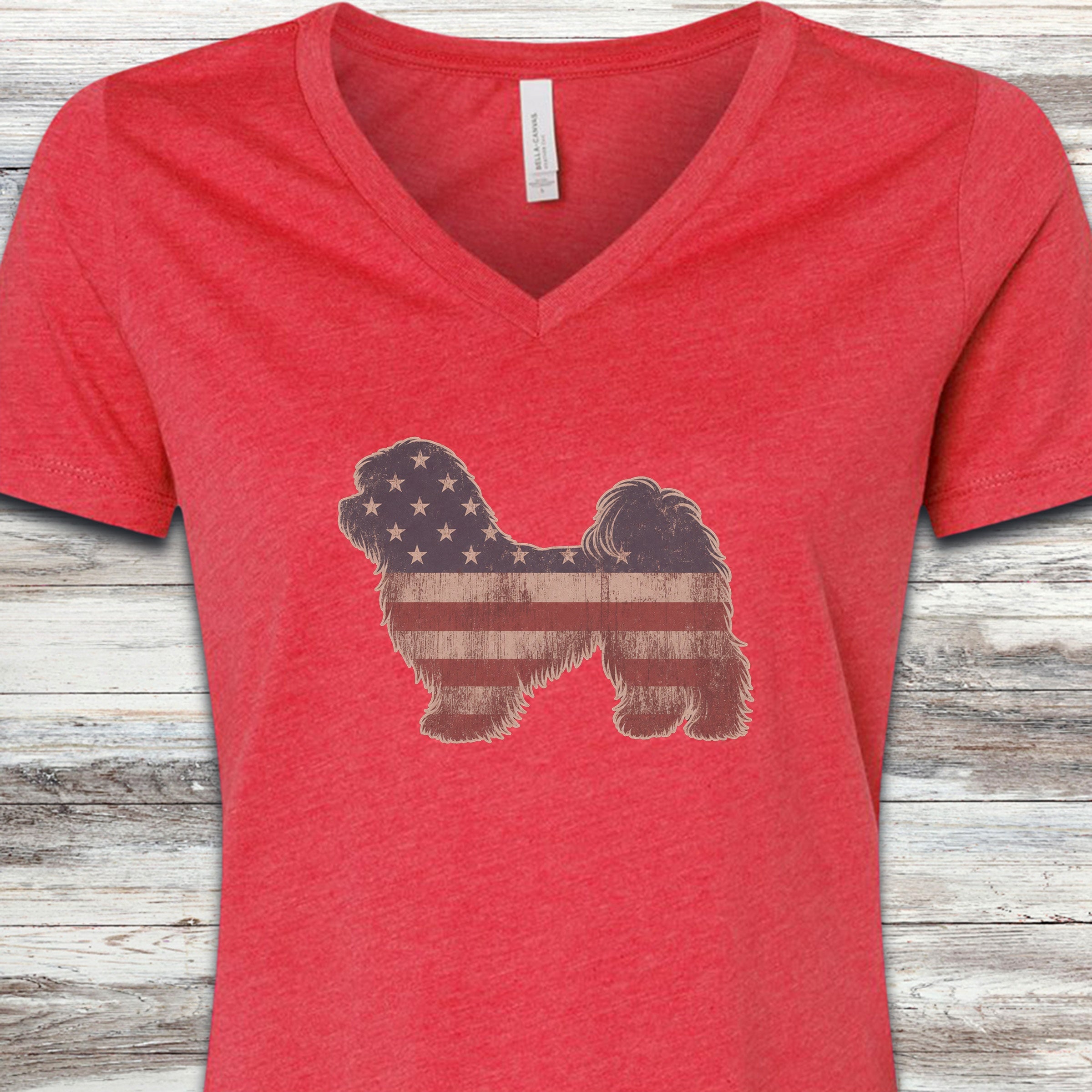Havanese Vintage USA V-Neck Tee - Heather Red