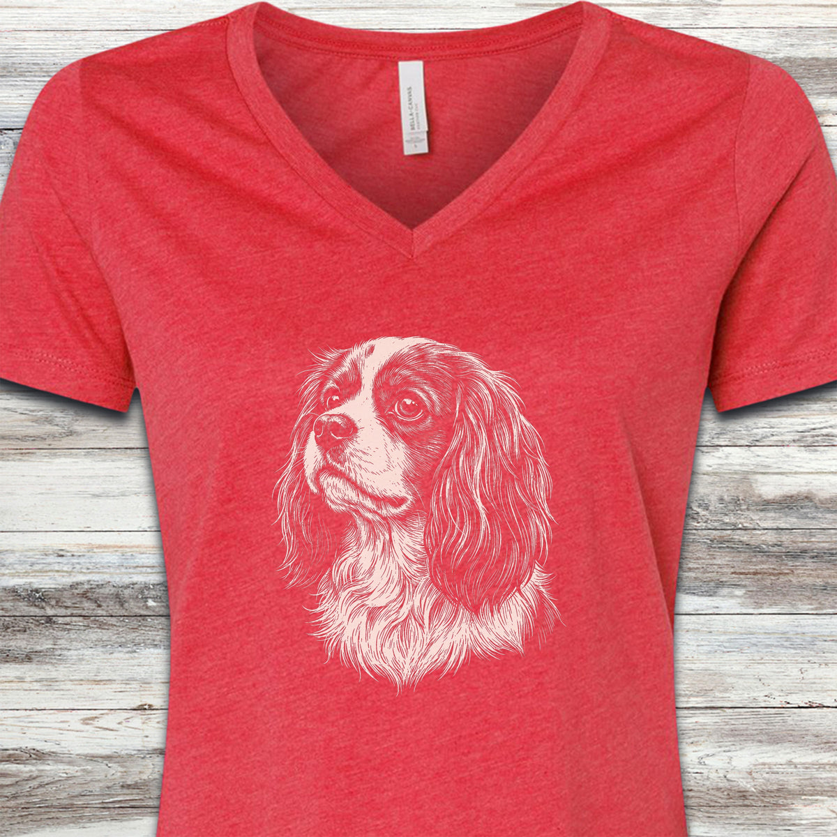 Cavalier King Charles Spaniel Loyalty V-Neck Tee - Heather Red