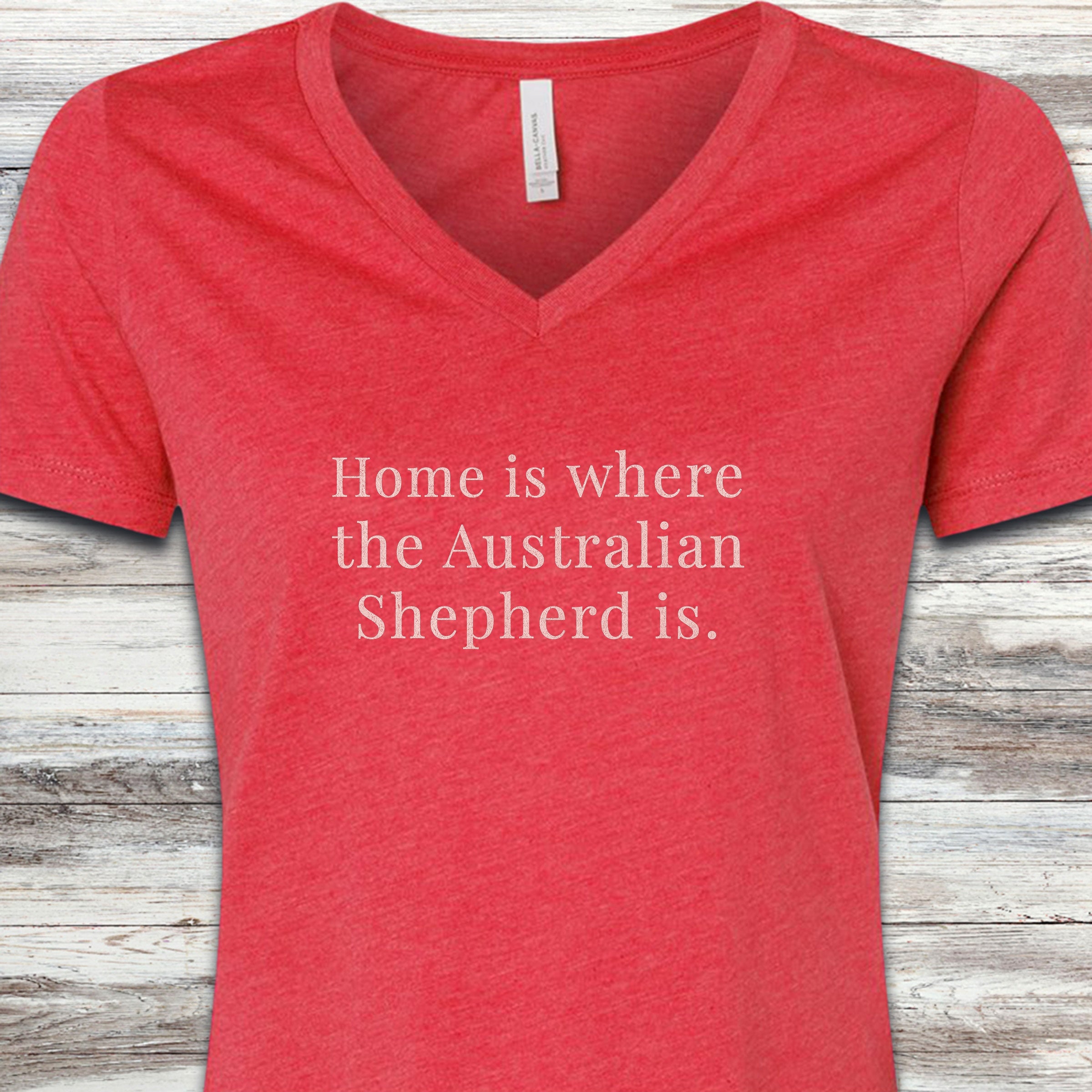 Australian Shepherd Home V-Neck Tee - Heather Red