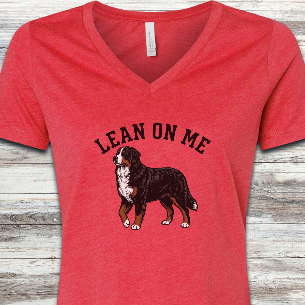 Bernese Mountain Dog Lean on Me V-Neck Tee - Heather Red