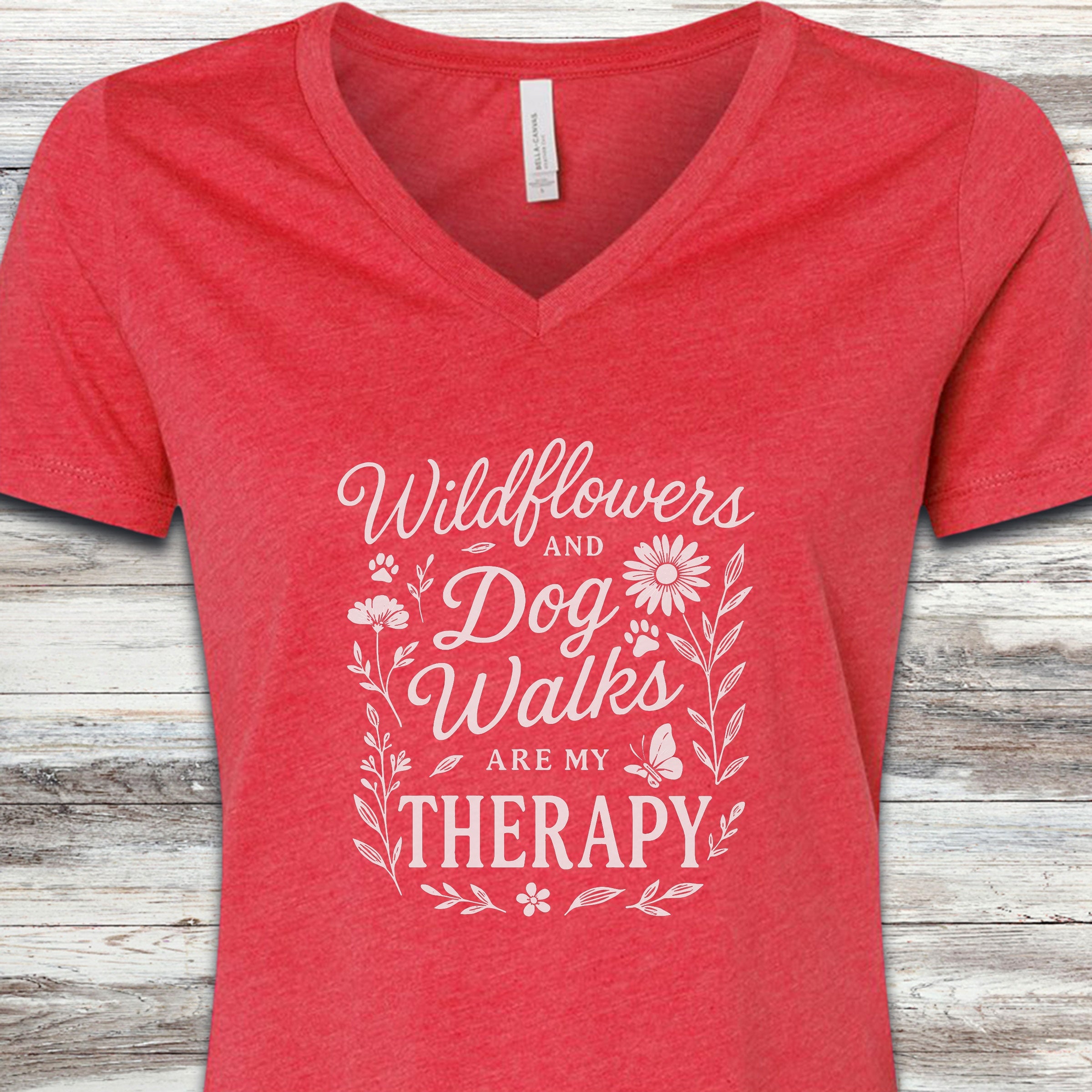 Wildflowers V-Neck Tee - Heather Red