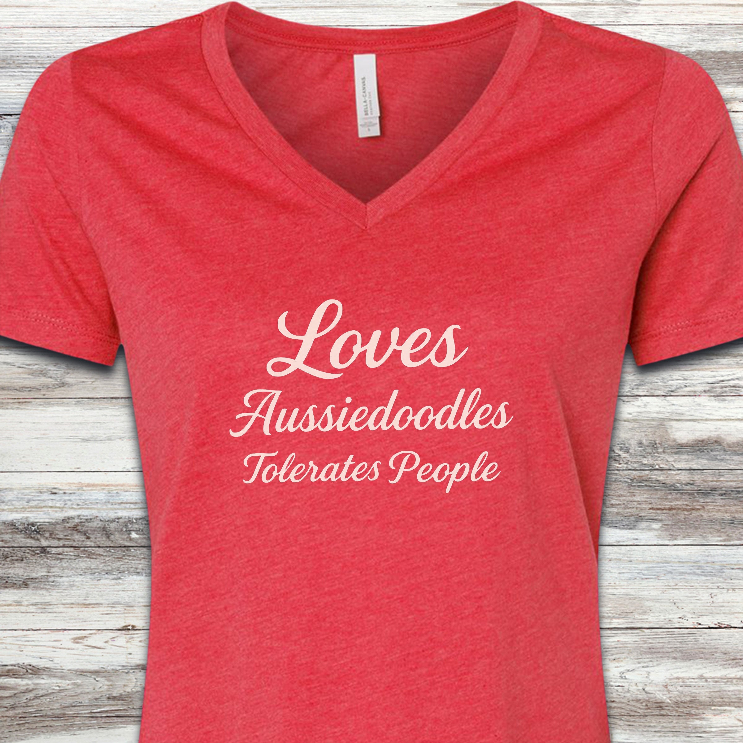 Aussiedoodle Tolerates People V-Neck Tee - Heather Red