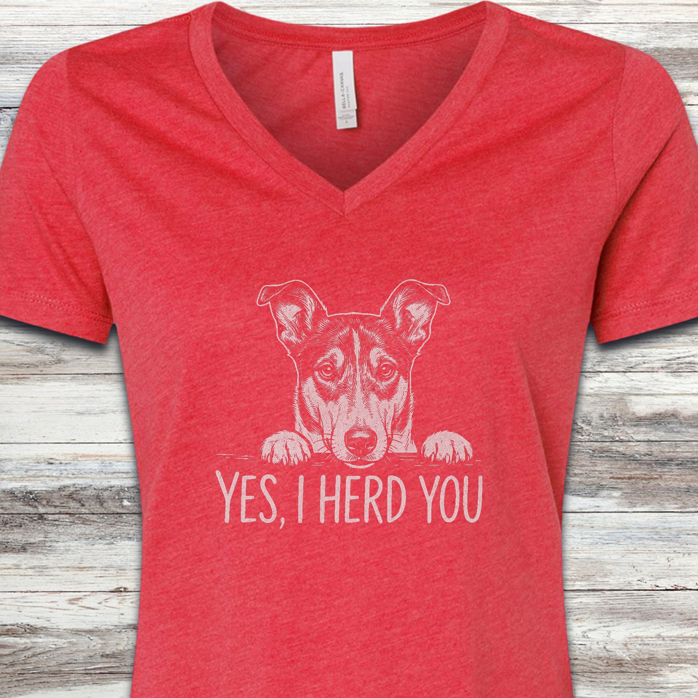 Smooth Collie Herd You V-Neck Tee - Heather Red