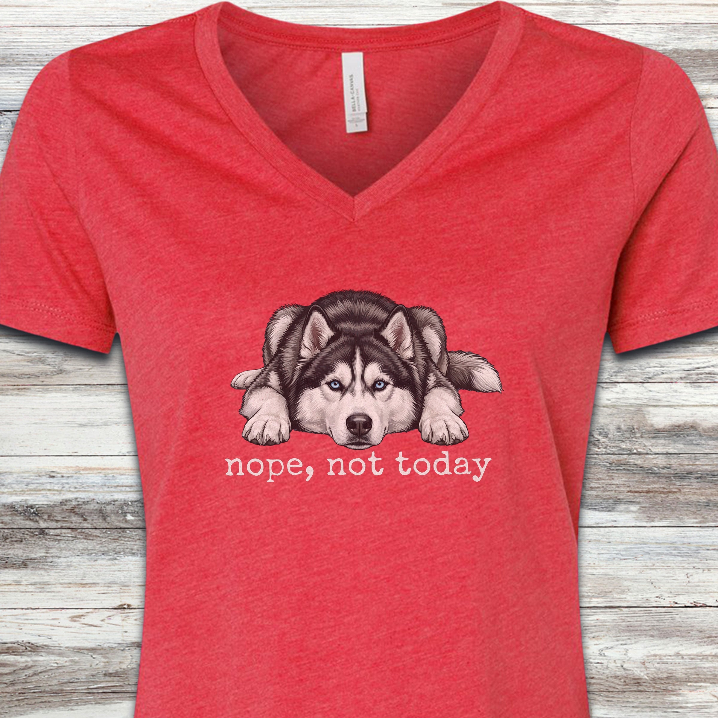 Husky Nope V-Neck Tee - Heather Red
