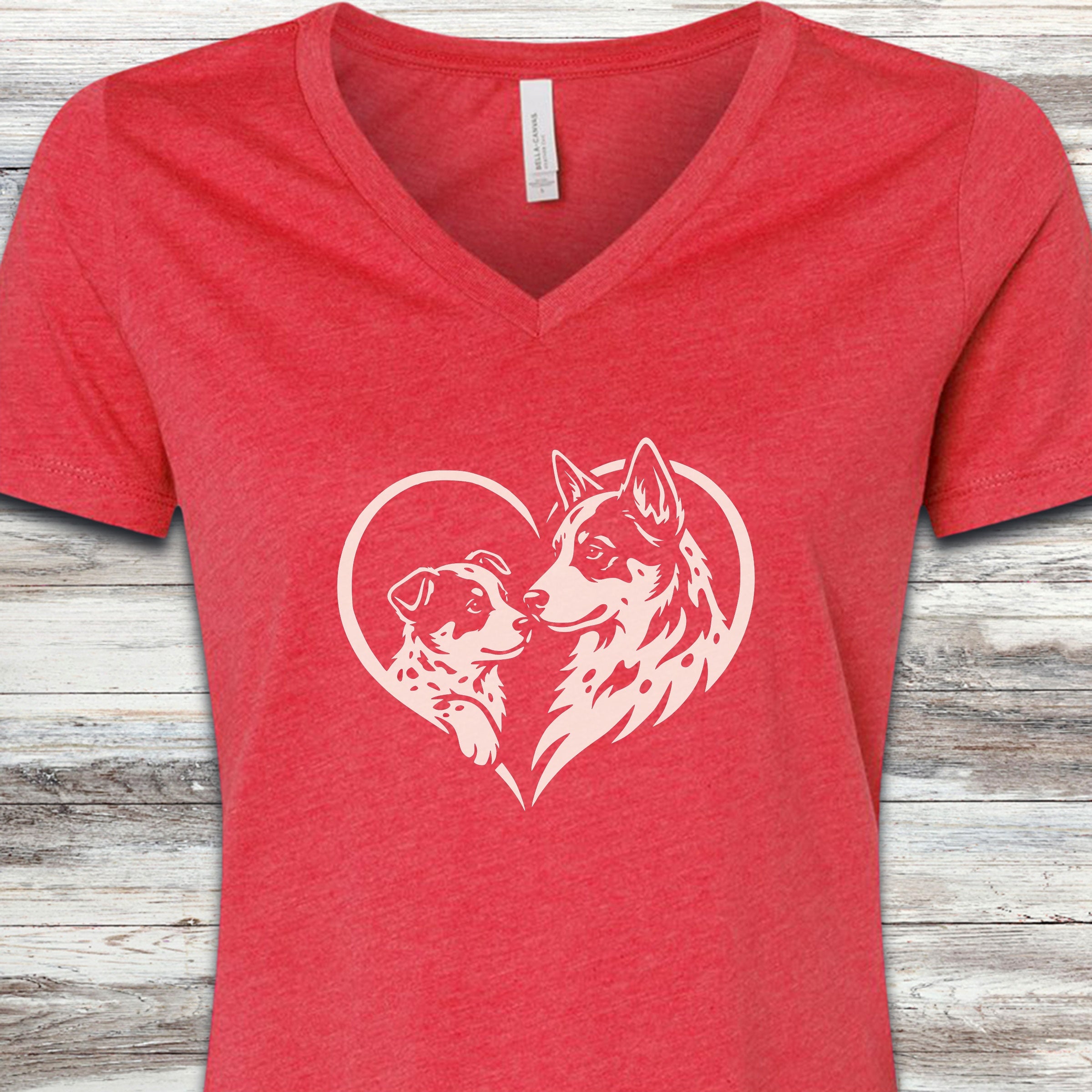 Australian Cattle Dog Heart Bond V-Neck Tee - Heather Red