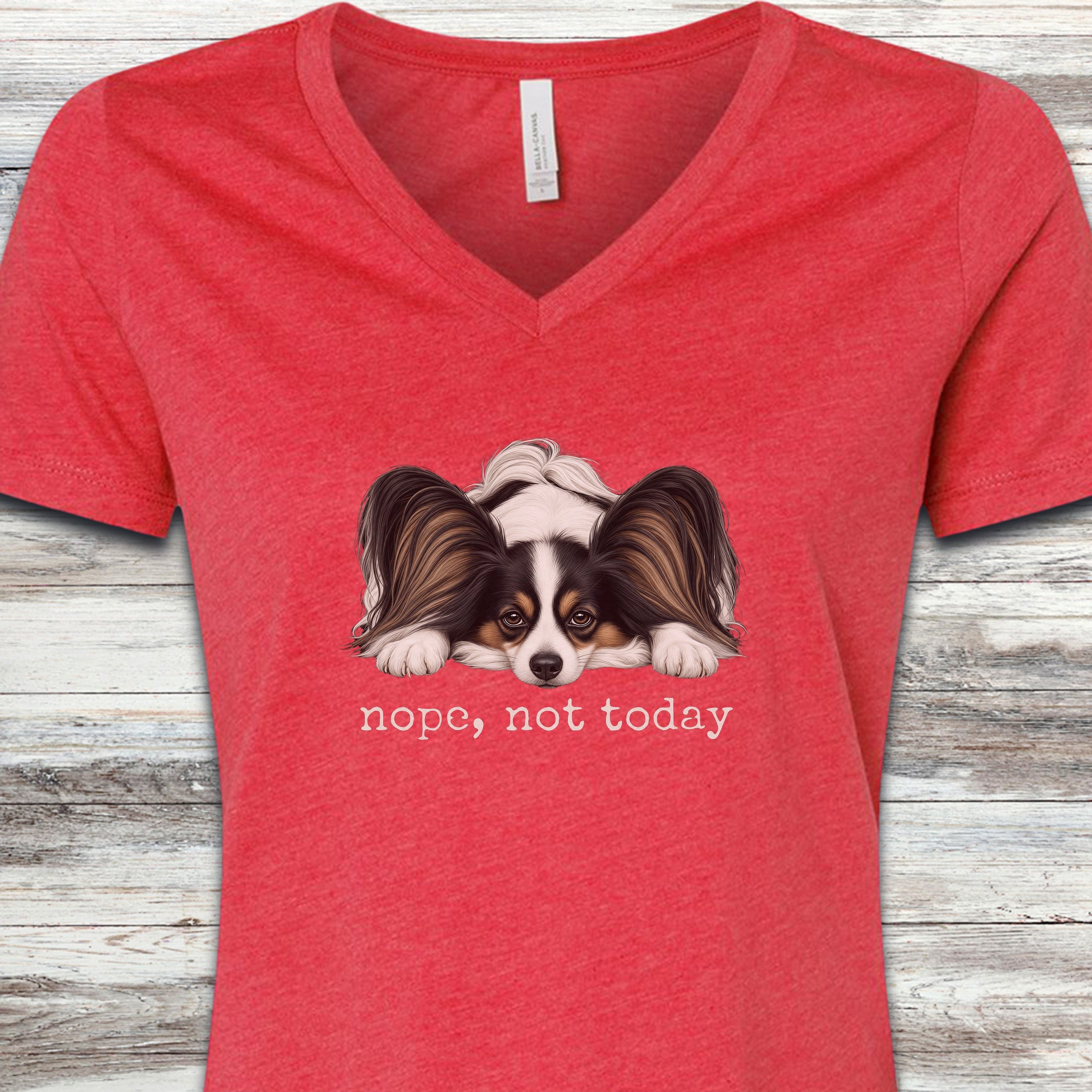 Papillon Nope V-Neck Tee - Heather Red