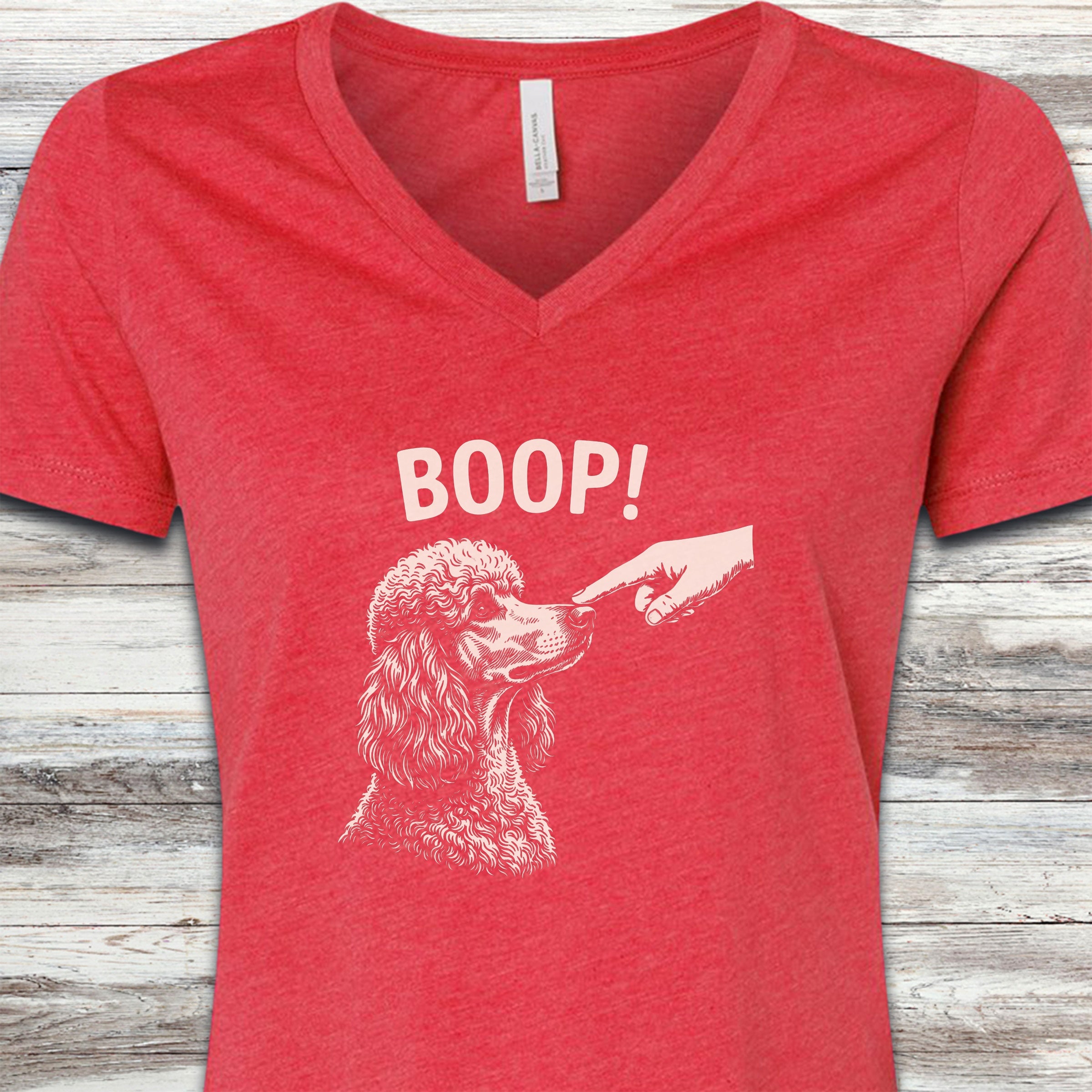 Poodle Boop! V-Neck Tee - Heather Red