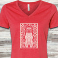 Cane Corso Fawn Folk Art Floral V-Neck Tee - Heather Red