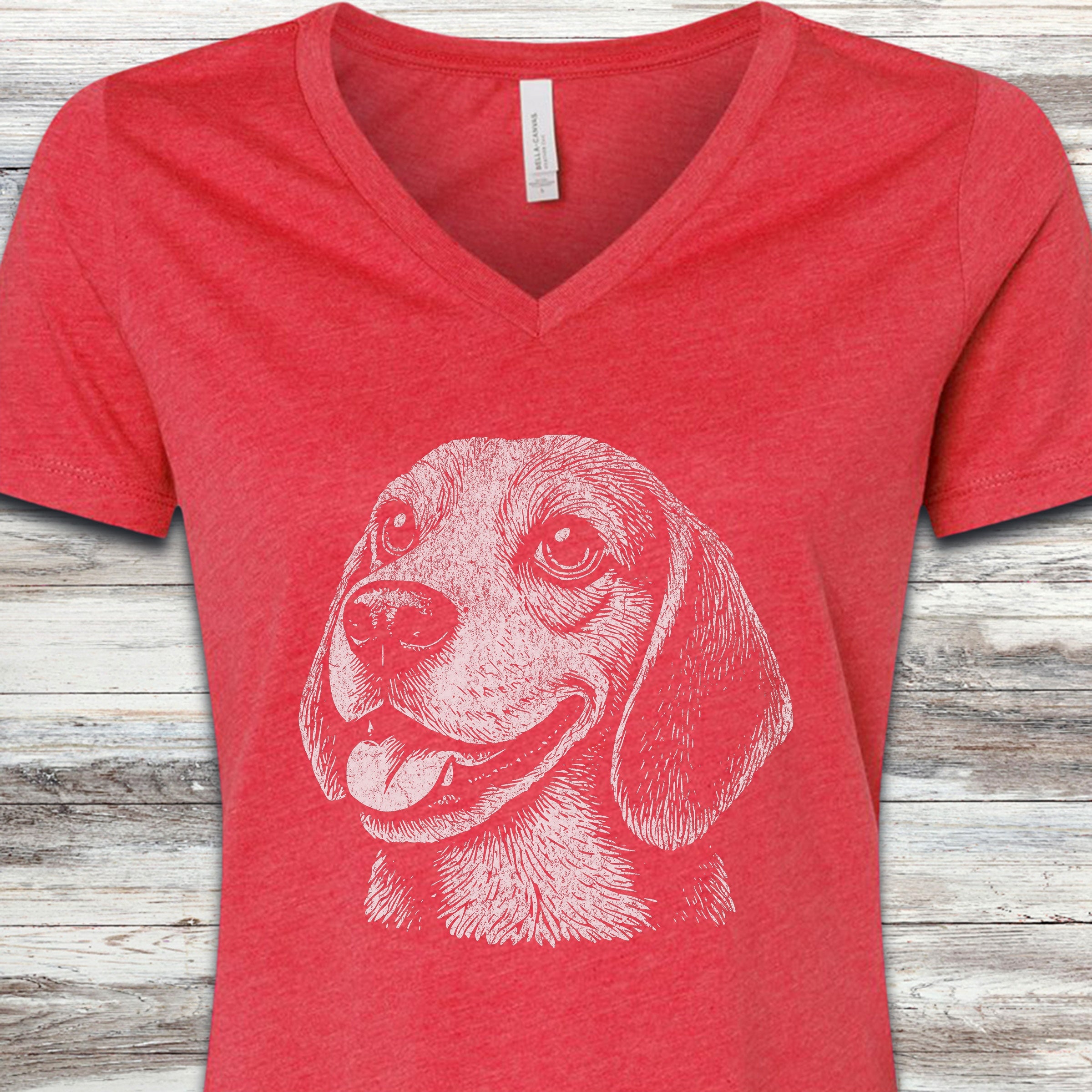 Beagle V-Neck Tee - Heather Red