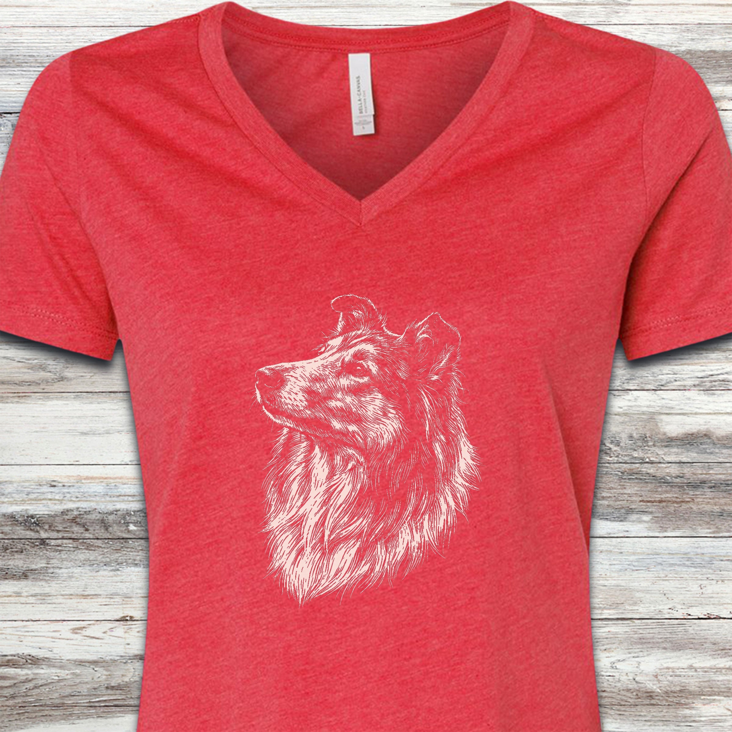 Rough Collie Loyalty V-Neck Tee - Heather Red
