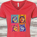 Pop Art Malamute V-Neck Tee - Heather Red