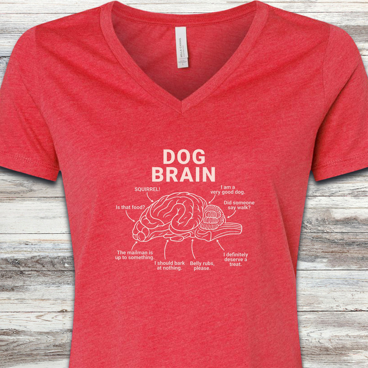 Dog Brain V-Neck Tee - Heather Red